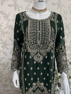 SAFFA- 3 piece Embroidered Chiffon Gharara Suit