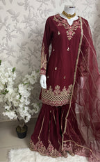 HIRA- 3 pieces Embroidered Gharara Suit