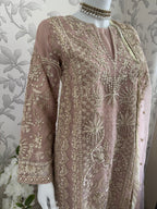 AFROZ Blush Pink- 3 piece Embroidered soft Organza suit