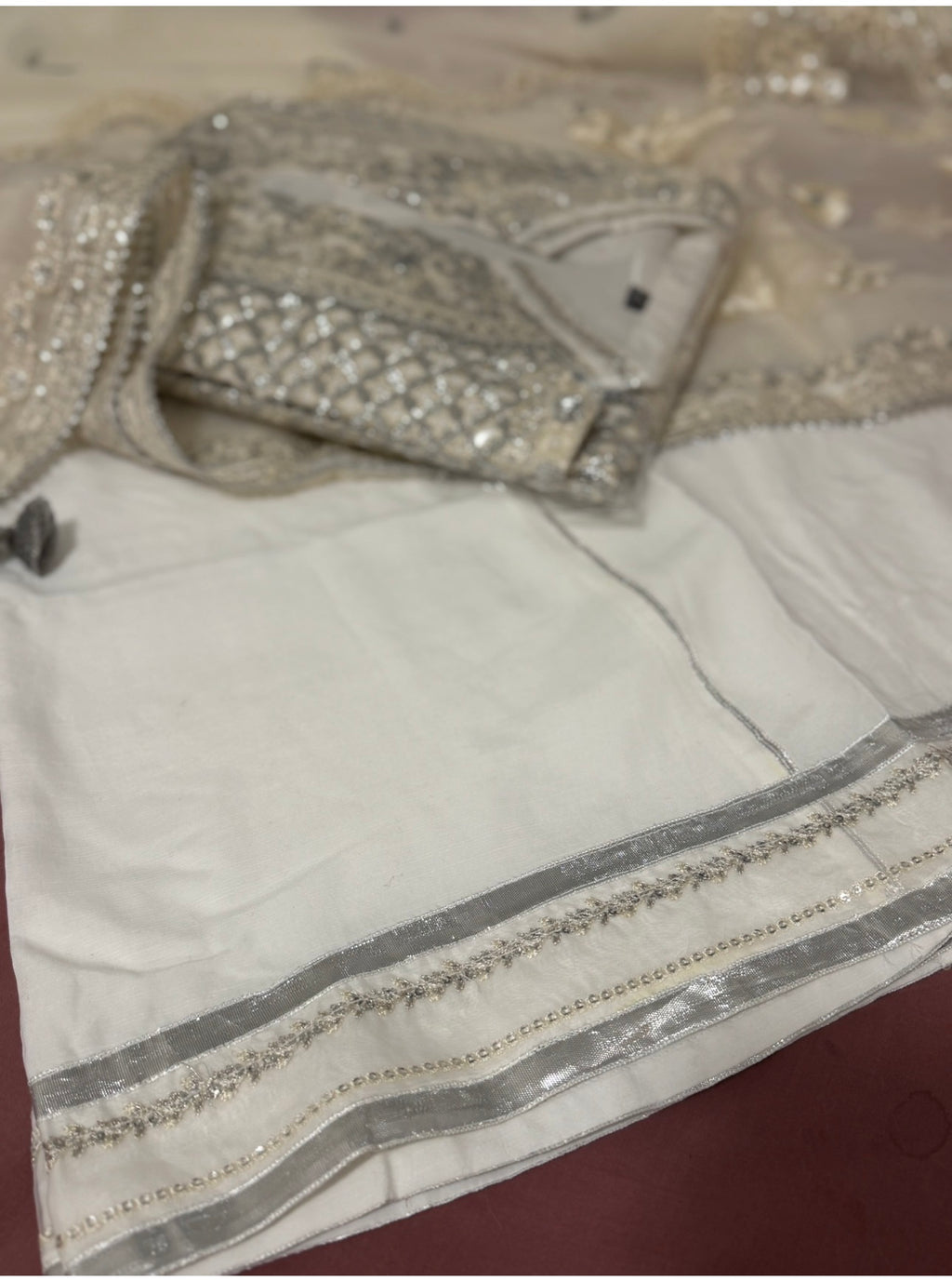 CHANDNI- 3 pieces Embroidered soft organza sharara Suit with embroidered chiffon Duppatta