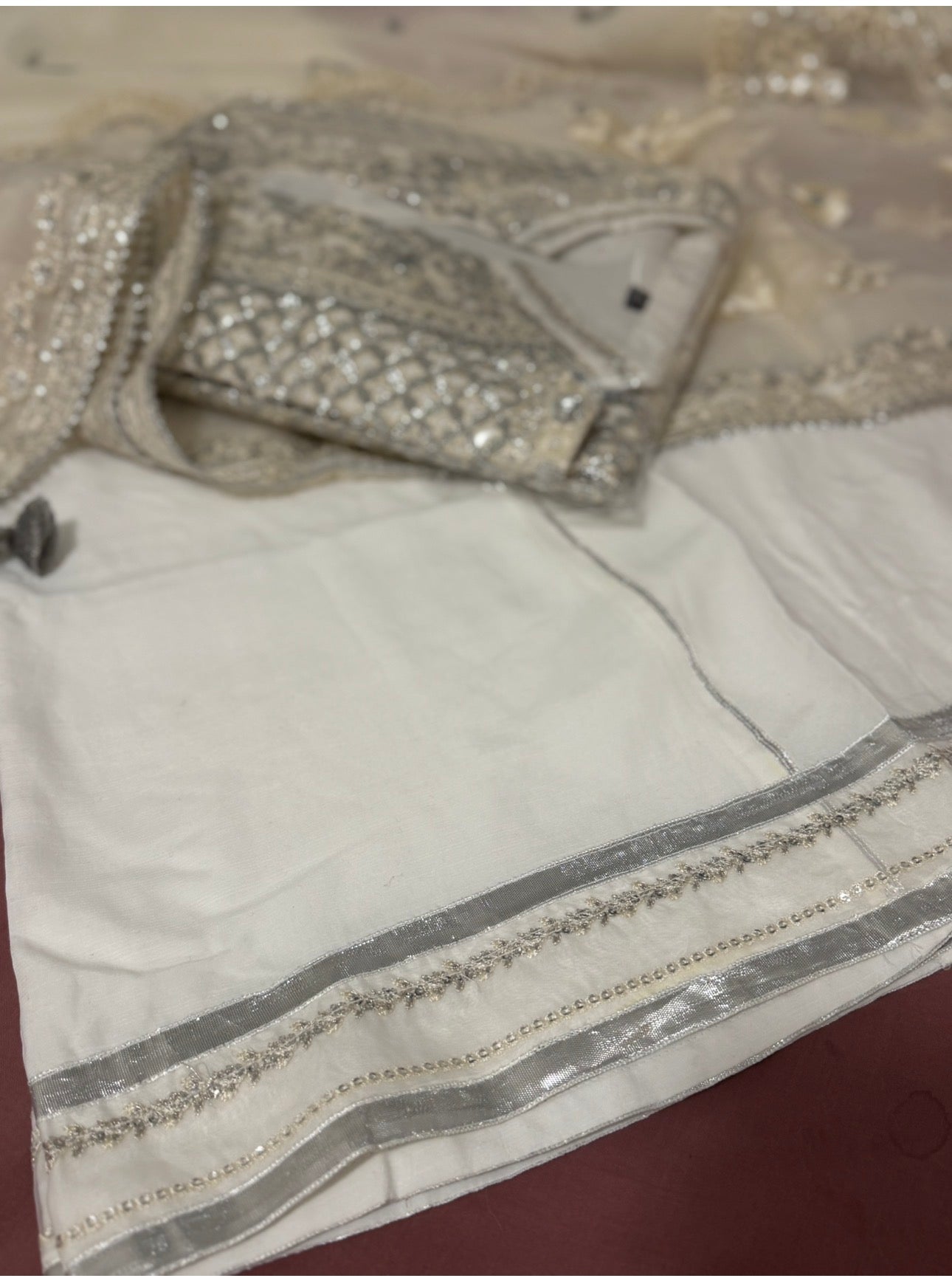 CHANDNI- 3 pieces Embroidered soft organza sharara Suit with embroidered chiffon Duppatta
