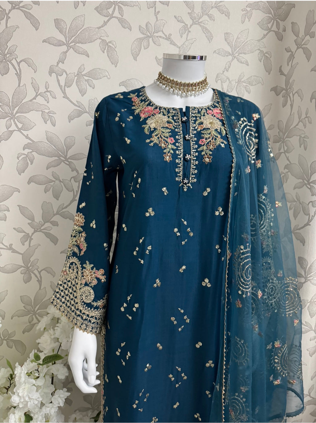 ETHNIC LUX- 3 Piece  embroidered viscose Suit