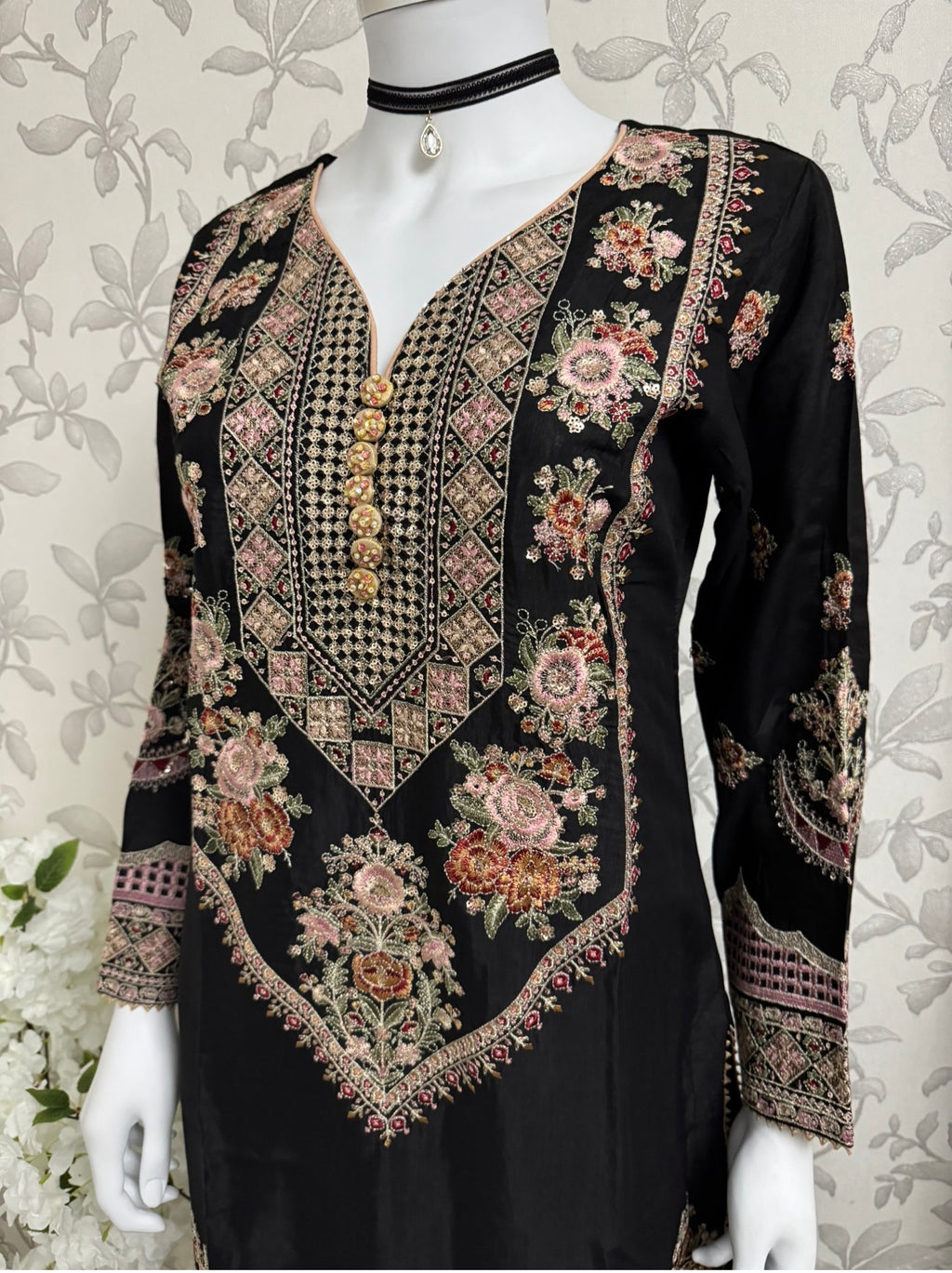 ETHNIC LUX- 3 piece Embroidered viscose Suit