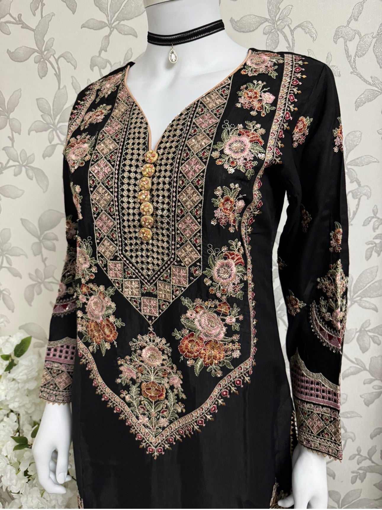 ETHNIC LUX- 3 piece Embroidered viscose Suit