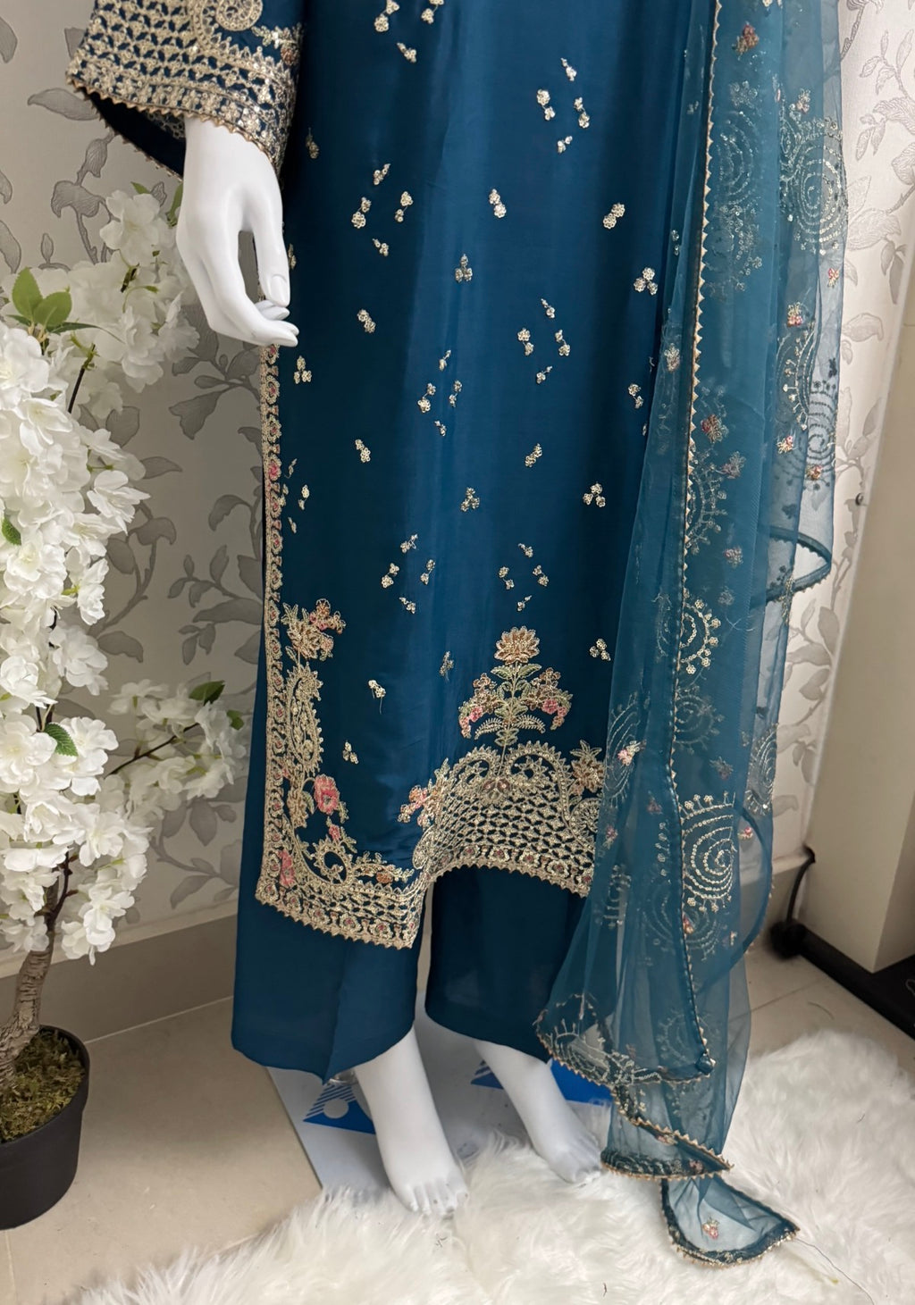 ETHNIC LUX- 3 Piece  embroidered viscose Suit