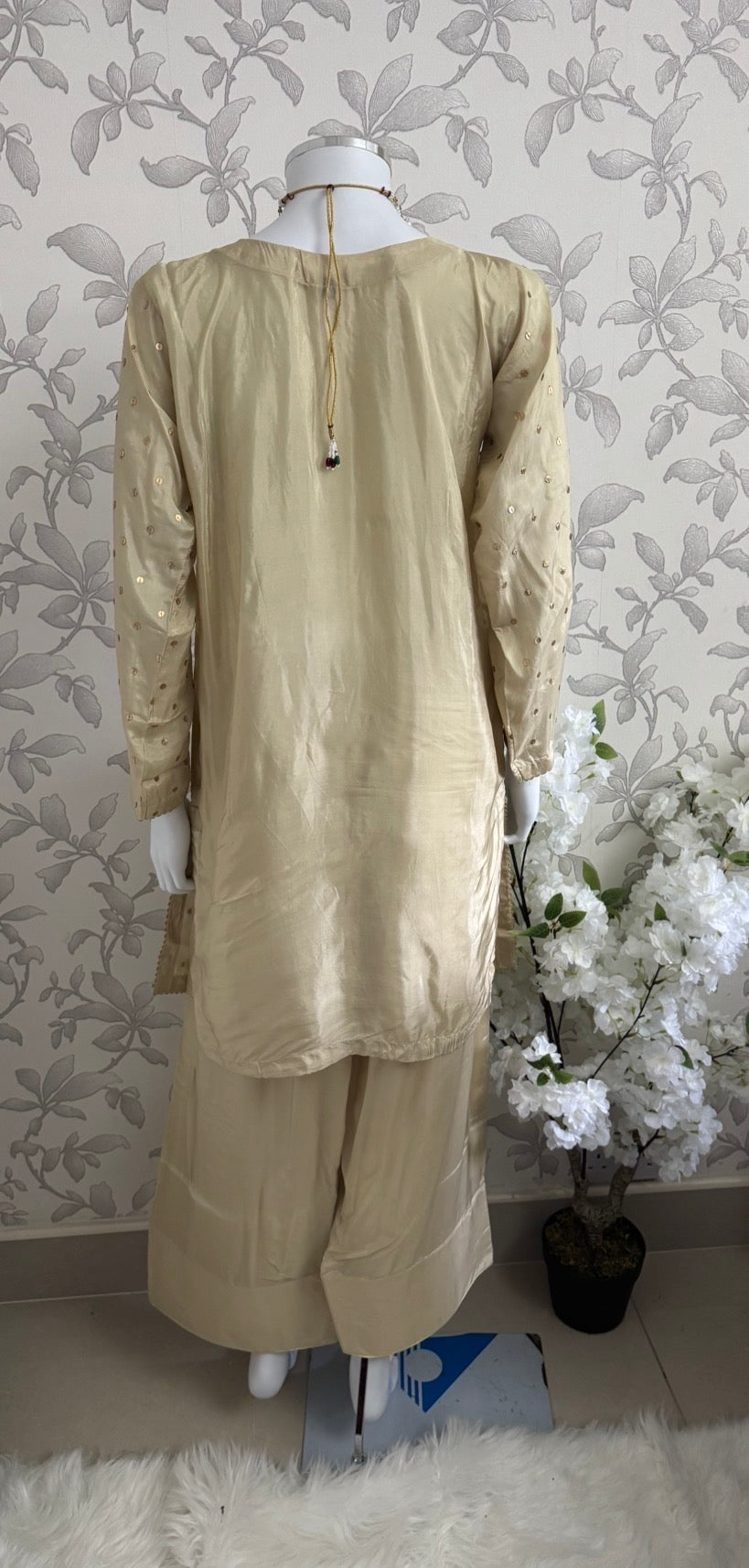 SILKY CHARM- 3 piece sequins Embroidered Silk Suit