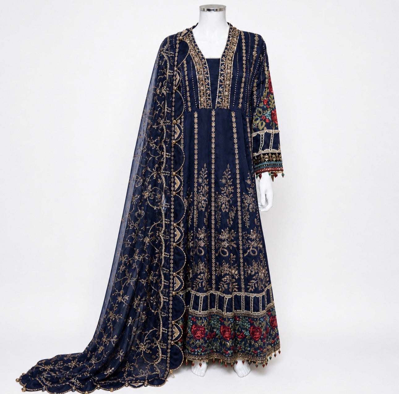 NOOR-E-LAILA 3 piece Embroidered Net Maxi Dress
