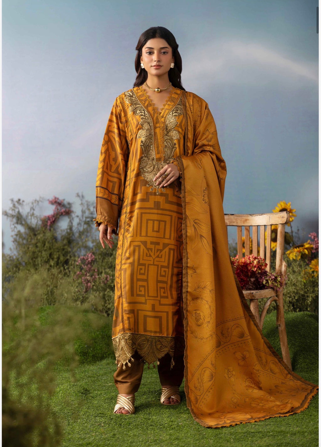 M PRINTS by simrans-3 Piece Embroidered Suit