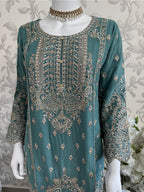 SAFFA- 3 piece Embroidered Chiffon Gharara Suit