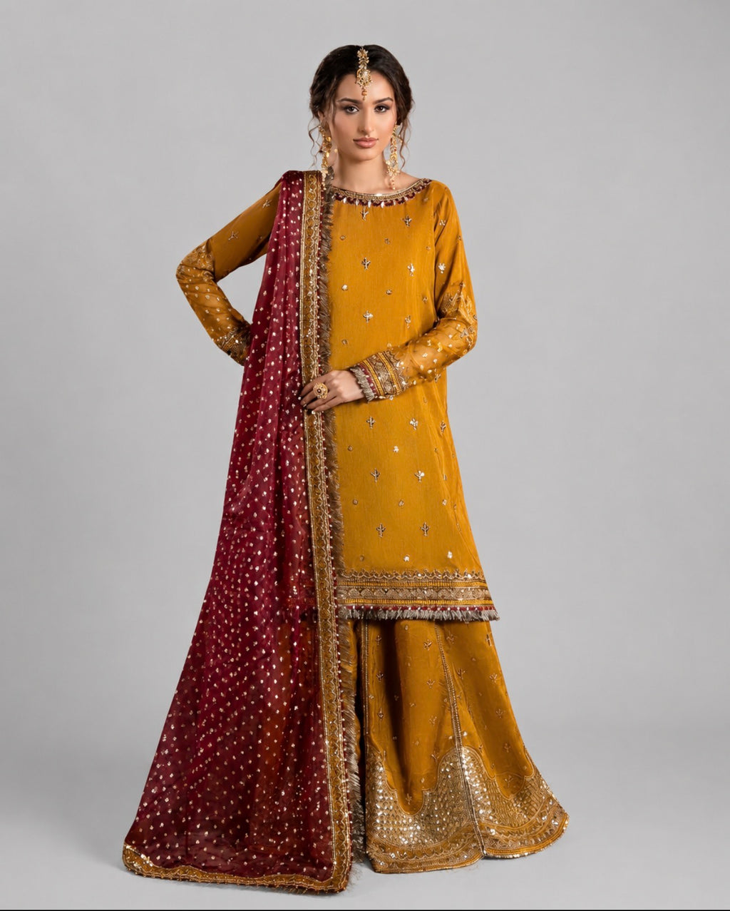 CHAAND RAAT- 3 piece Embroidered Raw Silk sharara Suit