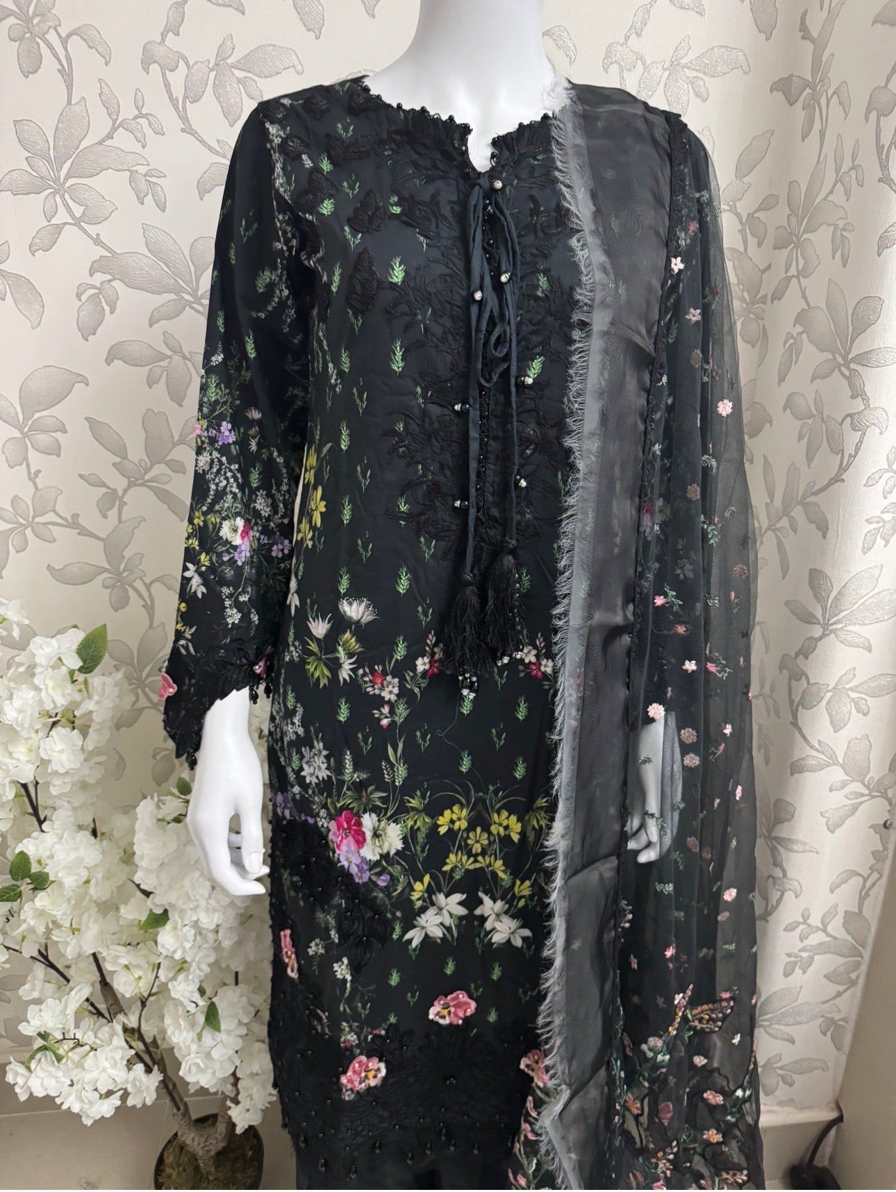 Black Floral-3 piece Embroidered Lawn Suit