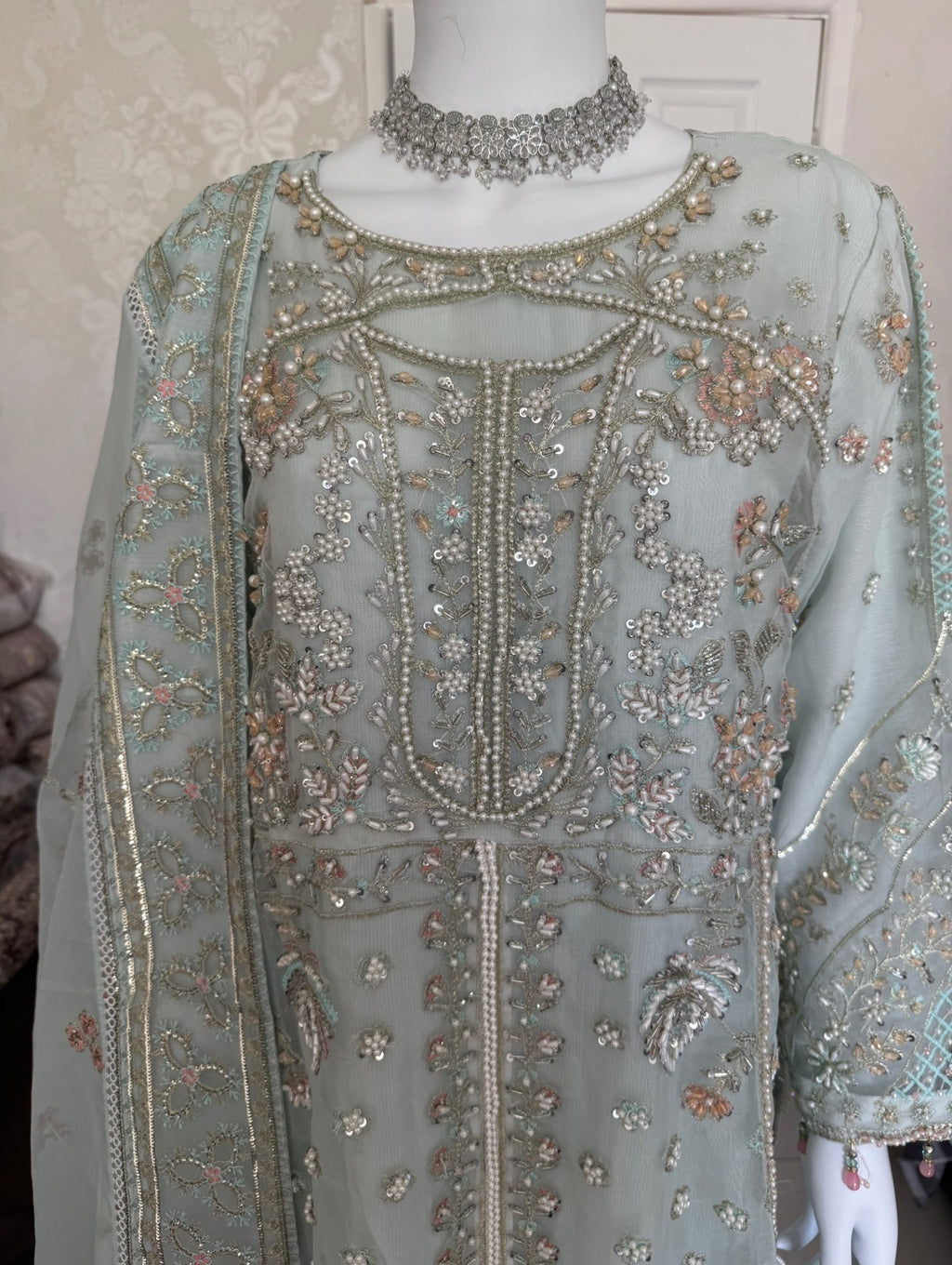 LYARA- 3 piece Embroidered soft organza suit
