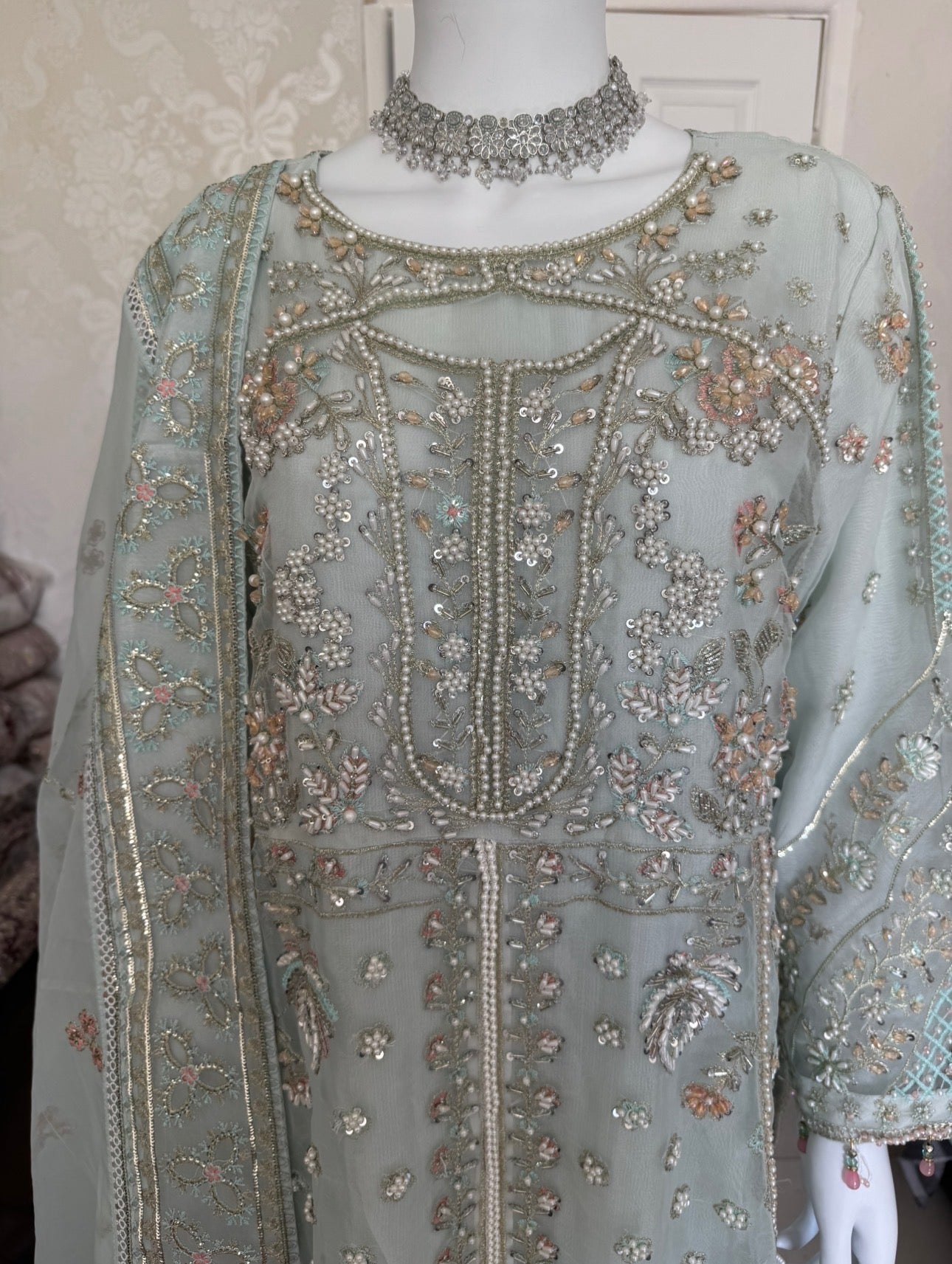 LYARA- 3 piece Embroidered soft organza suit