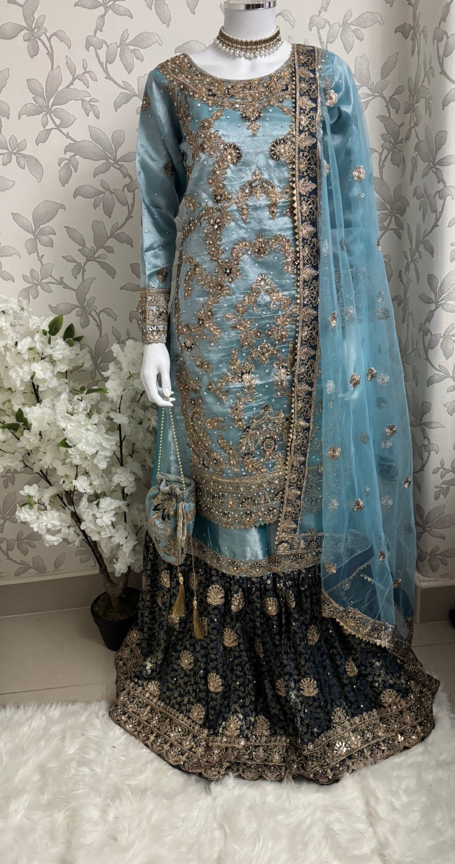 AMAIRA-3 pieces heavy Embroidered Masoori Gharara Suit