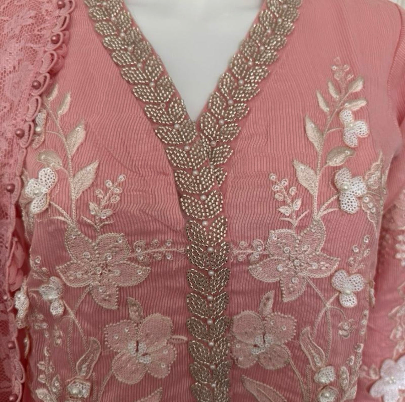 Rose Quartz-3 piece Luxury Embroidered khaadi Net Suit