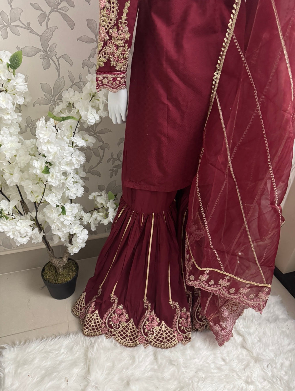 HIRA- 3 pieces Embroidered Gharara Suit