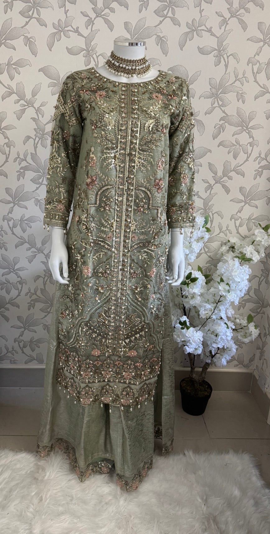 PEARLS- Luxury Hand Embellished Pakistani 3 piece sharara Suit