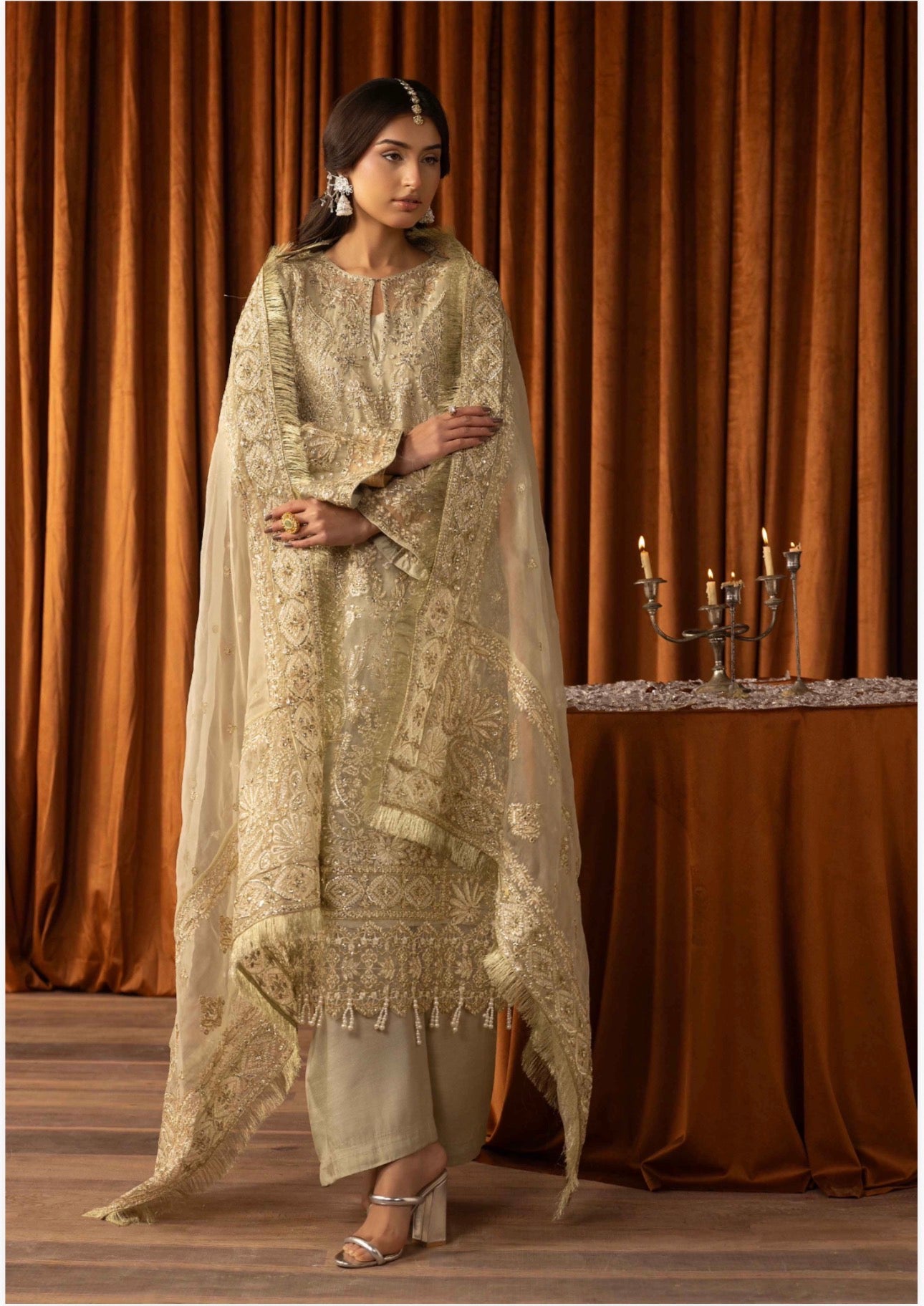 AFROZ Sage green-3 piece Embroidered soft Organza Suit