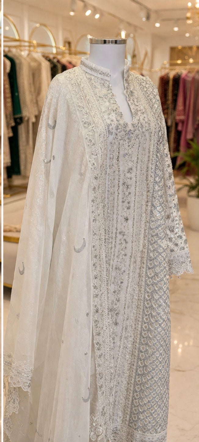 CHANDNI- 3 pieces Embroidered soft organza sharara Suit with embroidered chiffon Duppatta