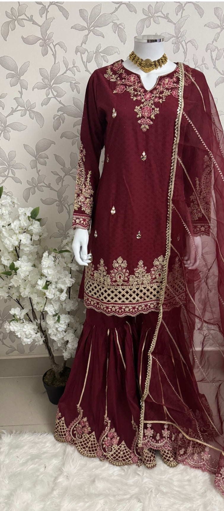 HIRA- 3 pieces Embroidered Gharara Suit