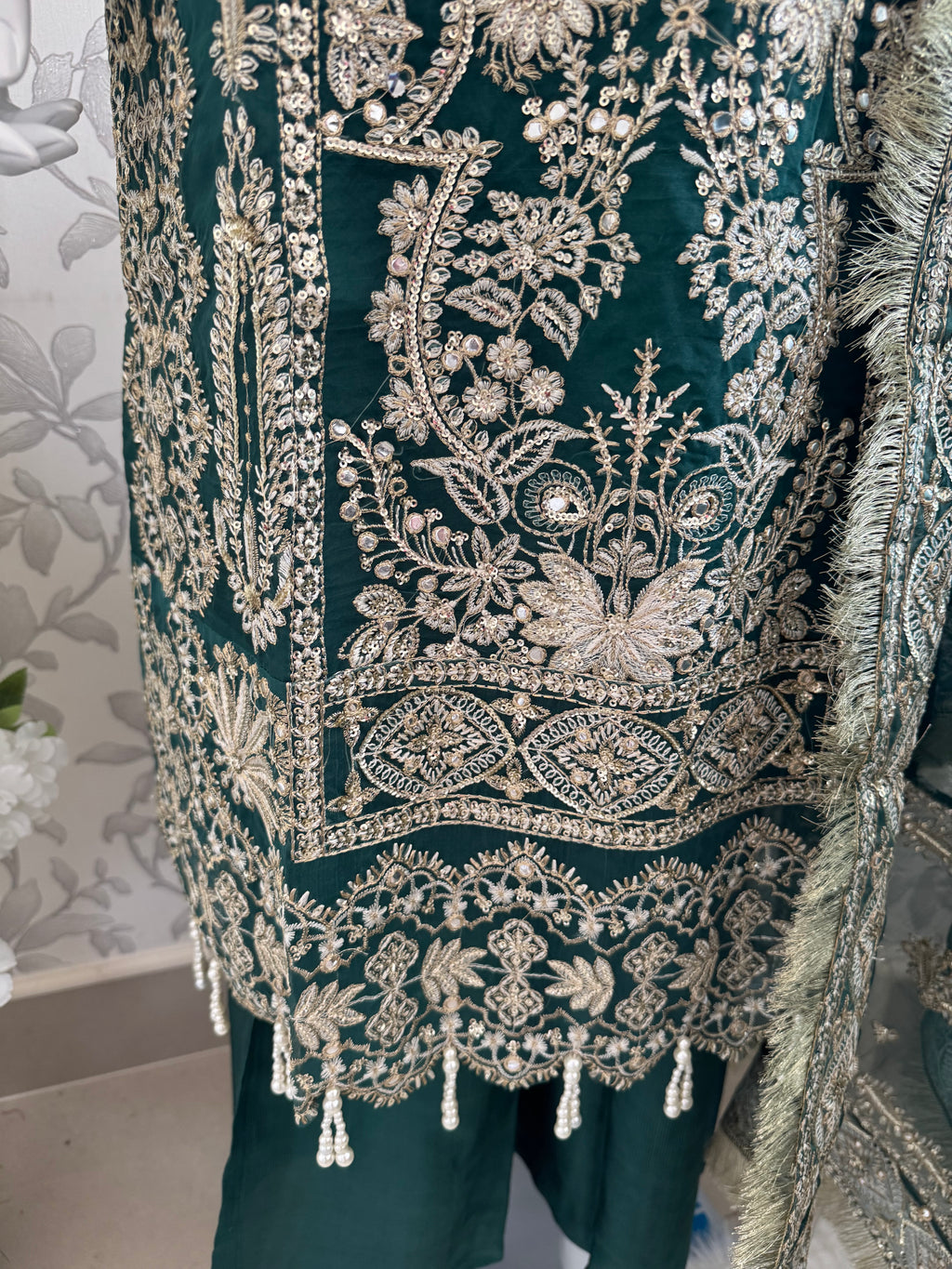 AFROZ Emerald- 3 piece Embroidered soft Organza Suit