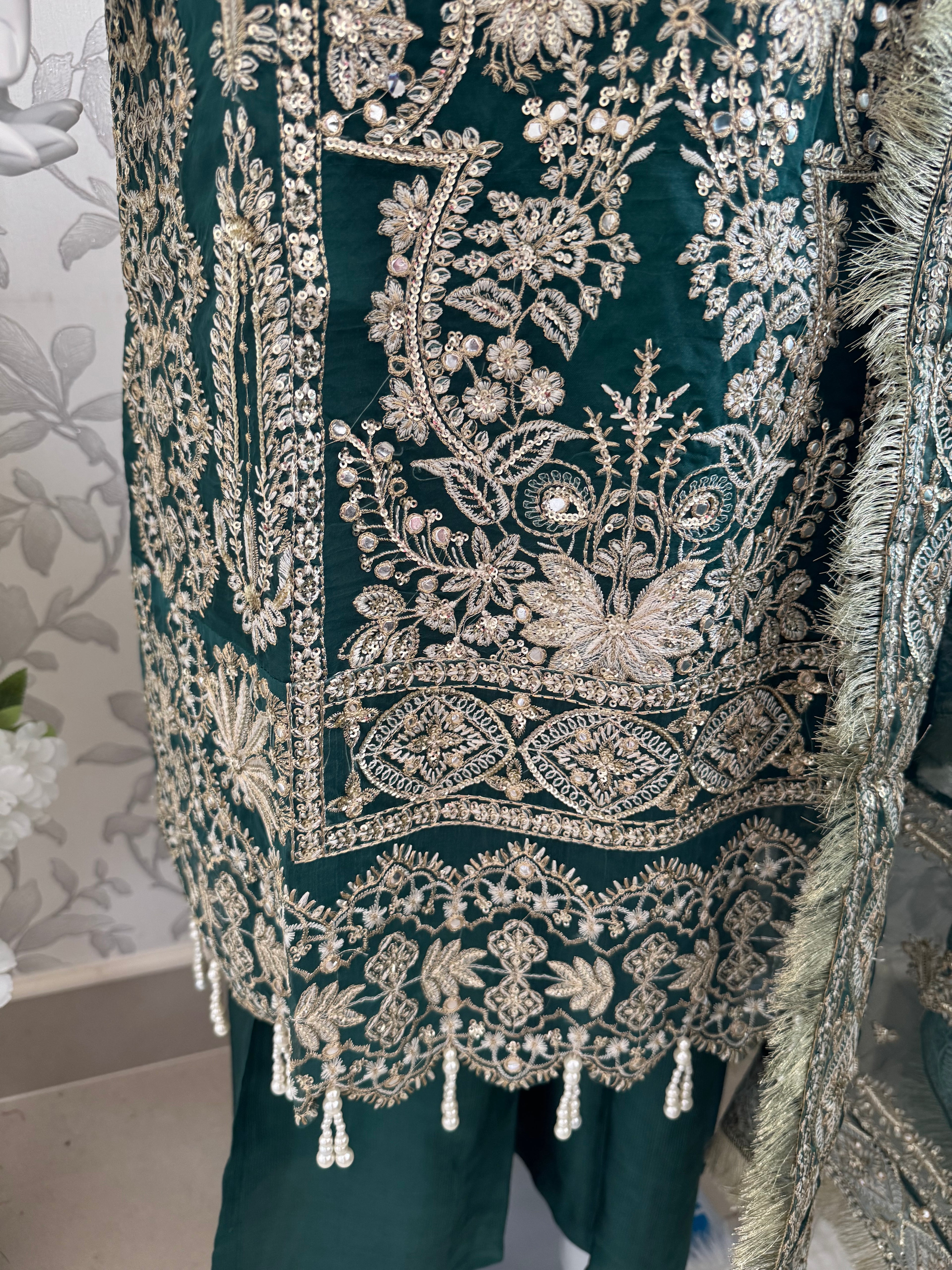 AFROZ Emerald- 3 piece Embroidered soft Organza Suit