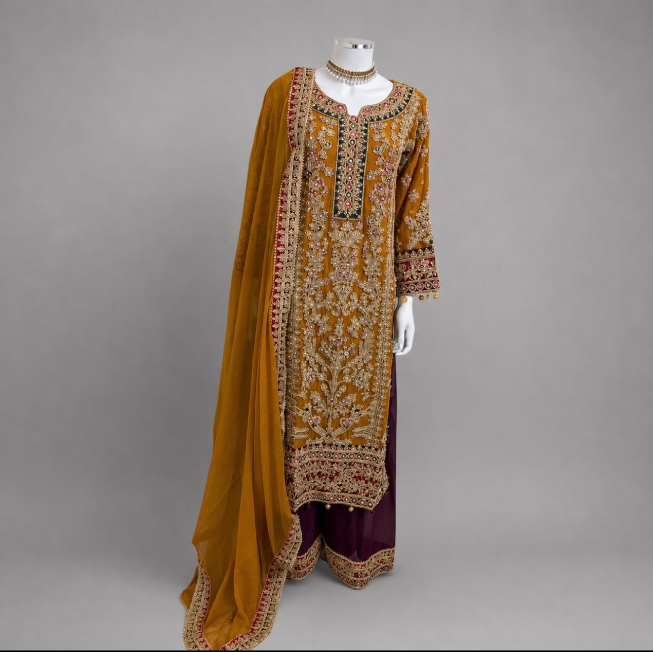 AYLAA- 3 piece heavy Embroidered Chiffon Suit
