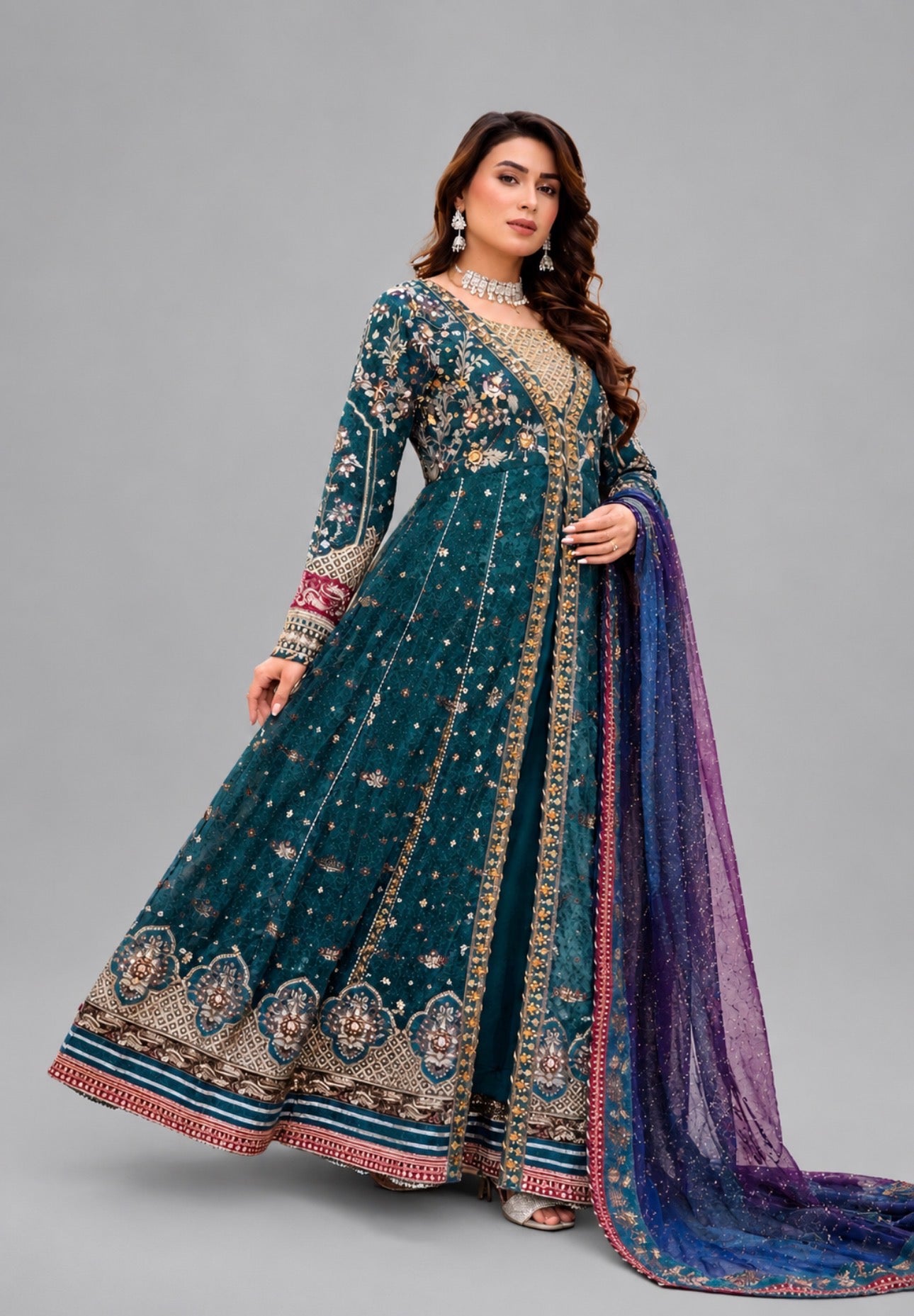 ANUM- 3 pieces Embroidered chiffon Maxi dress