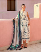 Azure Bloom- 3 piece Luxury Embroidered Suit