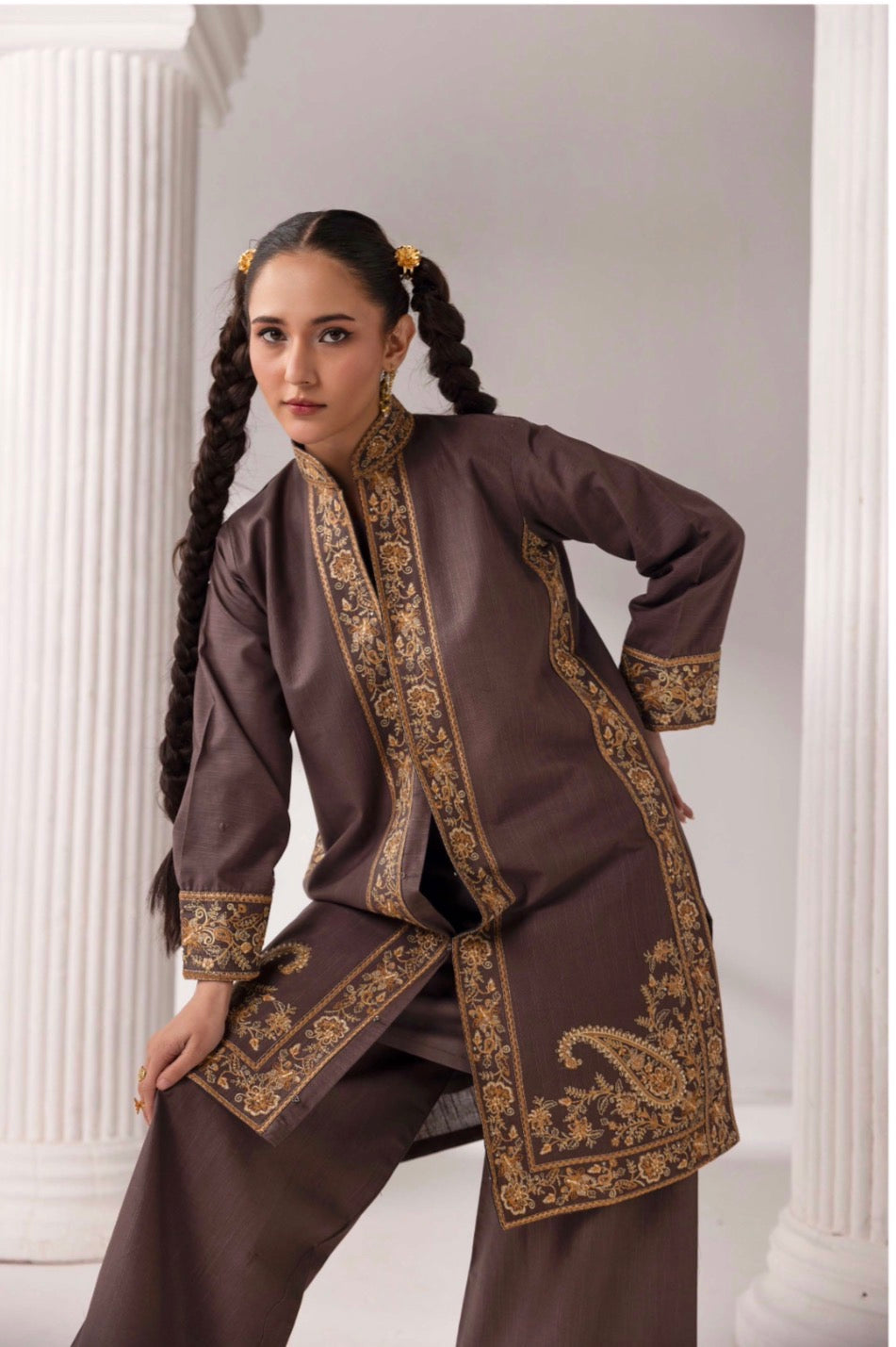 MB Lux- 4 piece Embroidered khadder Jacket Suit