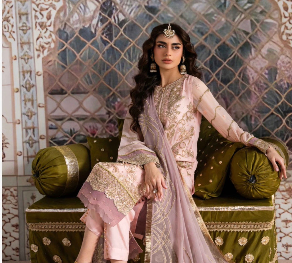 ALANI Blush Pink- 3 pieces Embroidered chiffon Suit