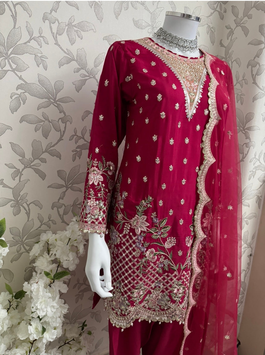 ETHNIC LUX- 3 piece Embroidered viscose Suit