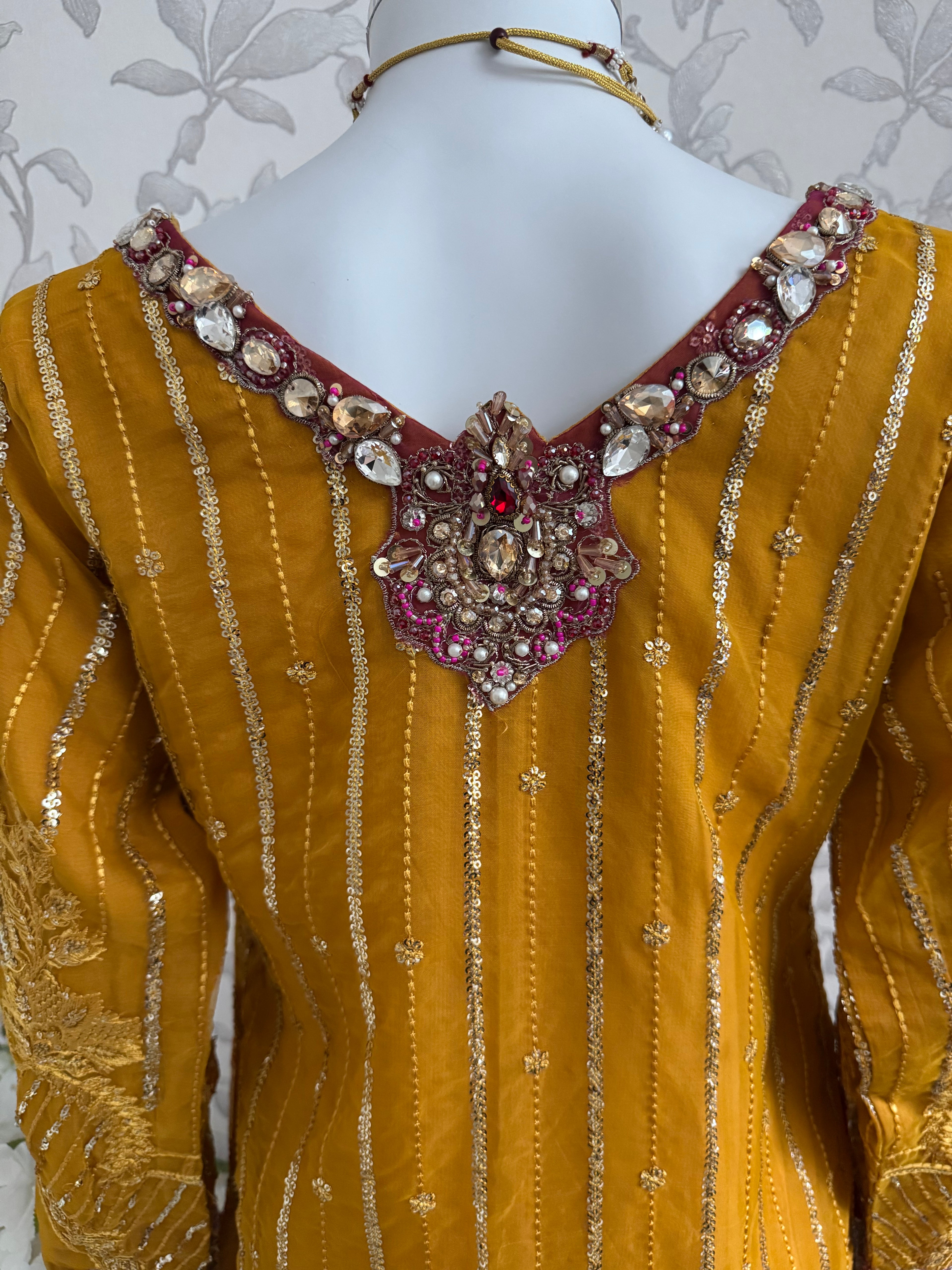 IMROZIAA- 3 piece Embroidered chiffon Gharara Suit