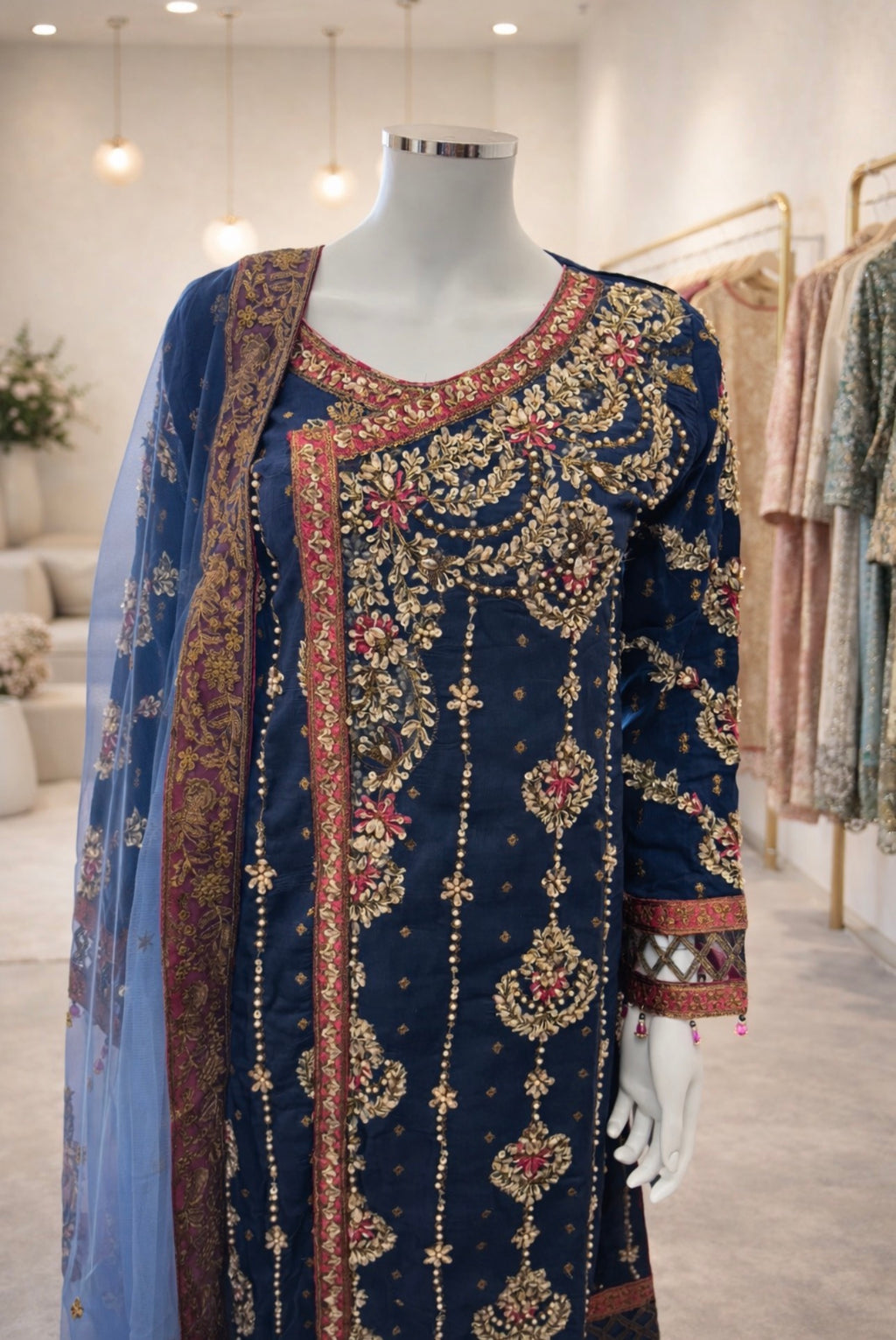 MEENA-3 pcs Embroidered silk suit
