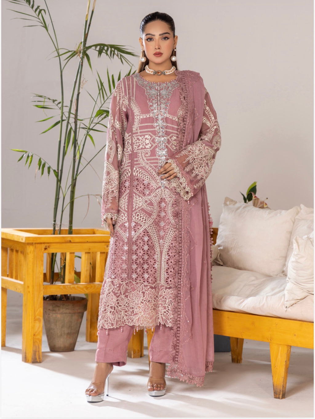 SONIYA-3 piece Embroidered Chiffon Suit