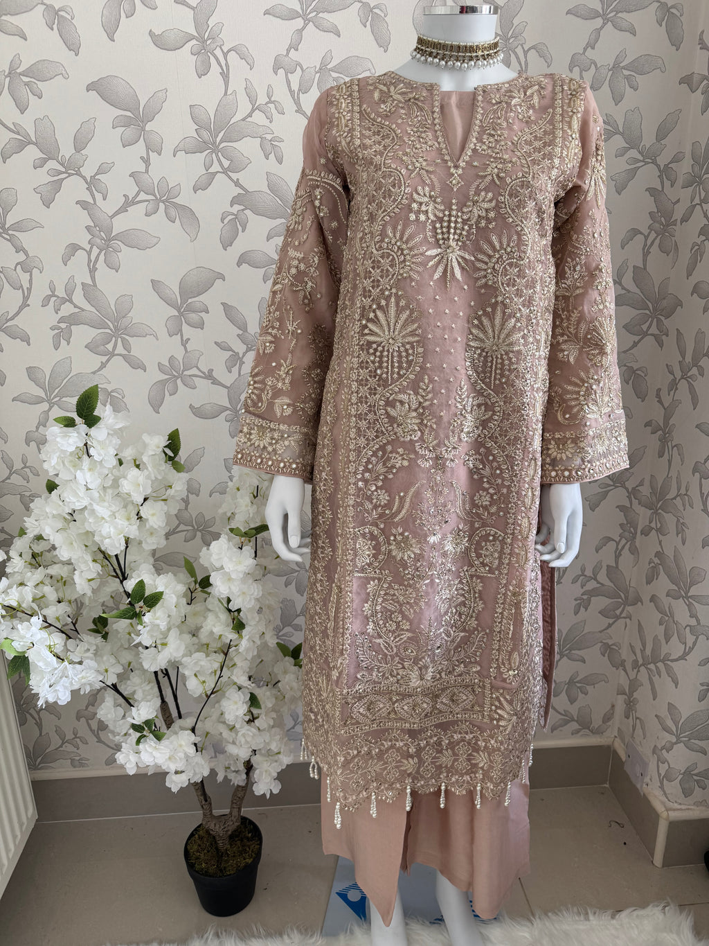 AFROZ Blush Pink- 3 piece Embroidered soft Organza suit