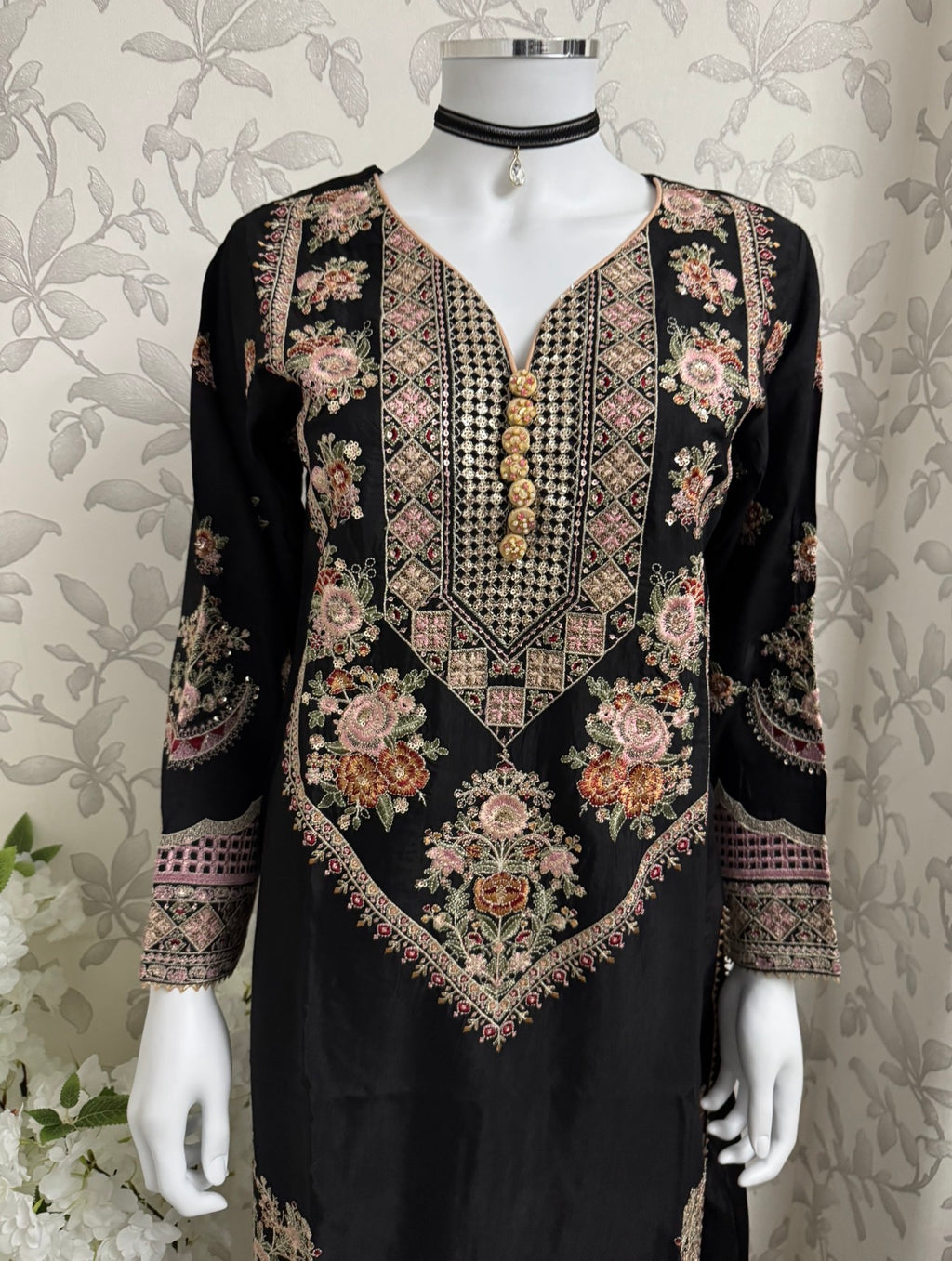 ETHNIC LUX- 3 piece Embroidered viscose Suit
