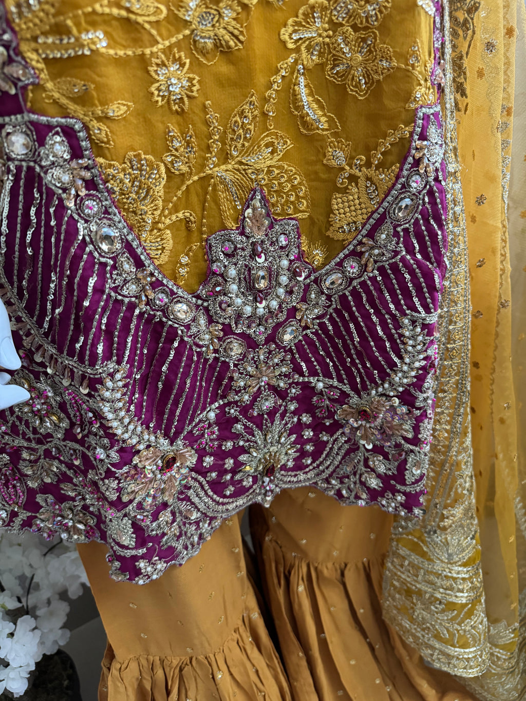 IMROZIAA- 3 piece Embroidered chiffon Gharara Suit