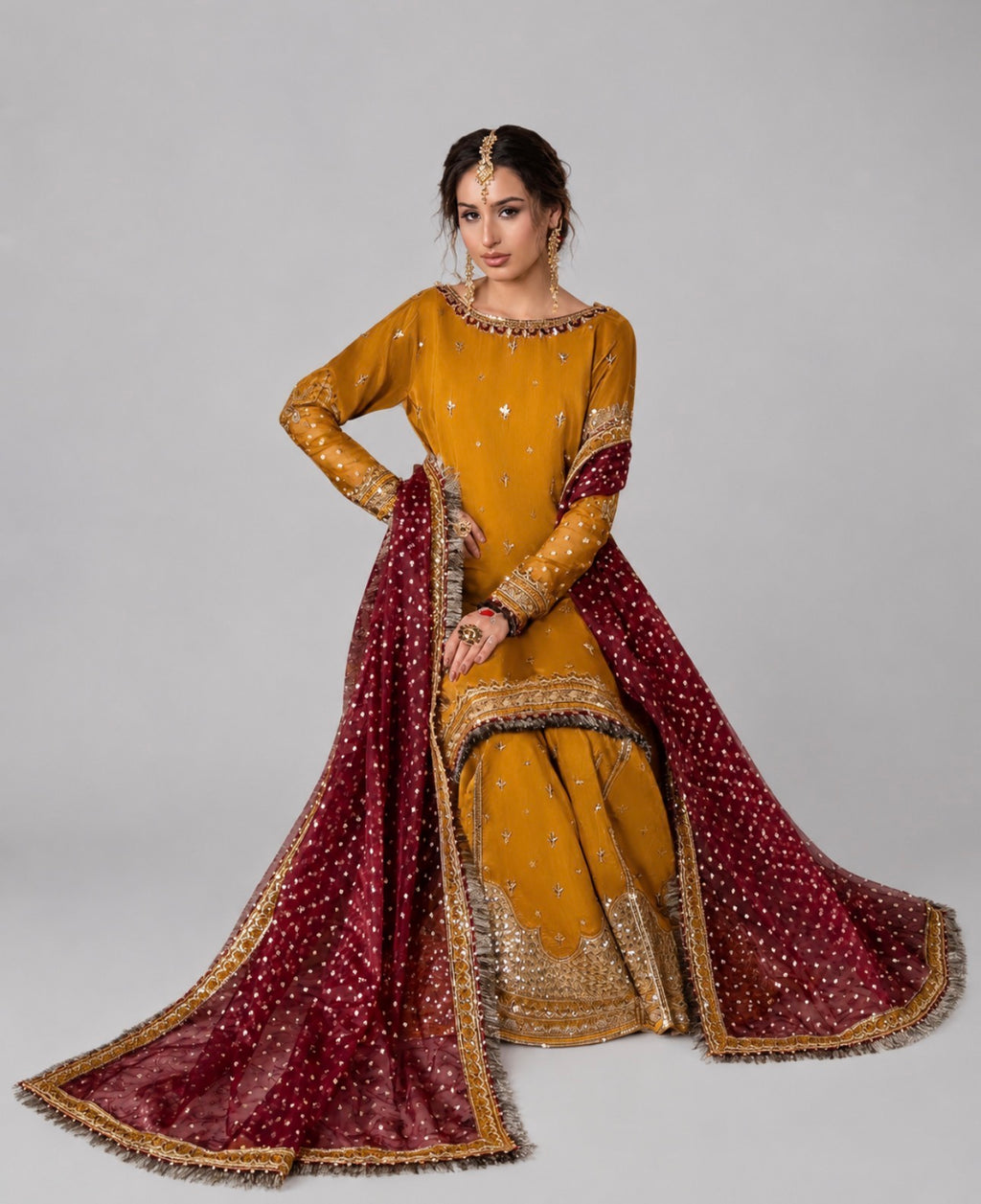 CHAAND RAAT- 3 piece Embroidered Raw Silk sharara Suit