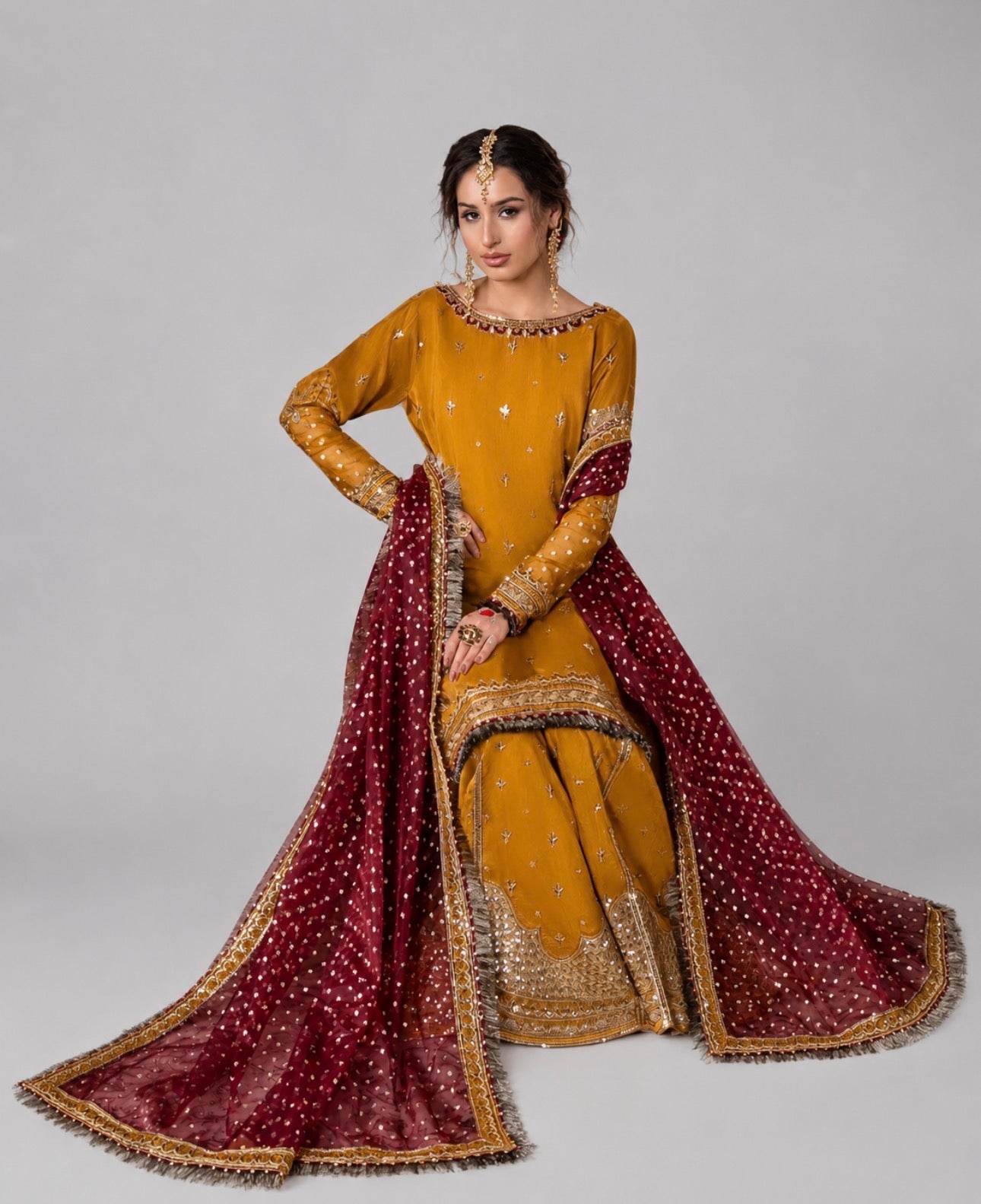 CHAAND RAAT- 3 piece Embroidered Raw Silk sharara Suit
