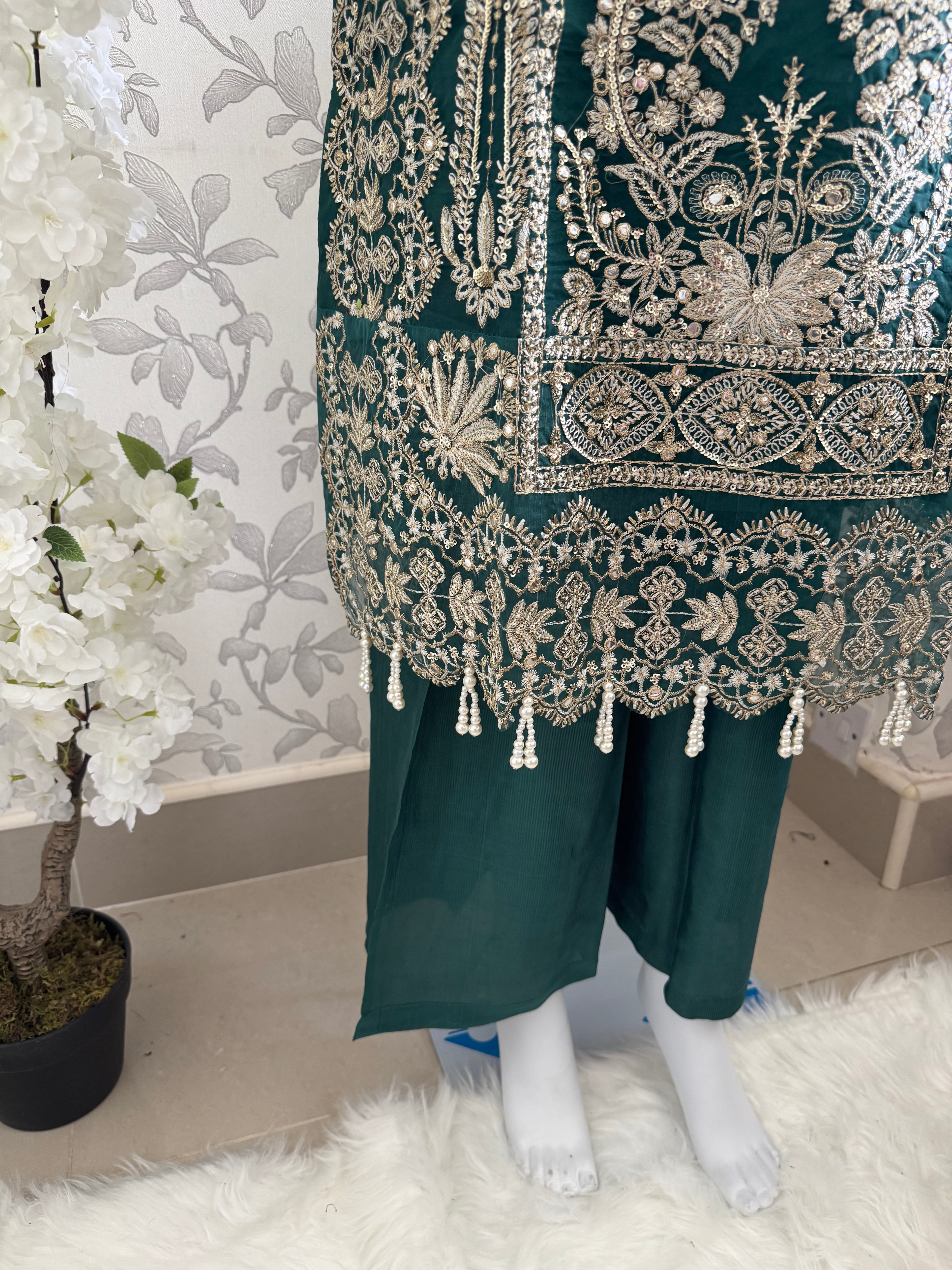 AFROZ Emerald- 3 piece Embroidered soft Organza Suit
