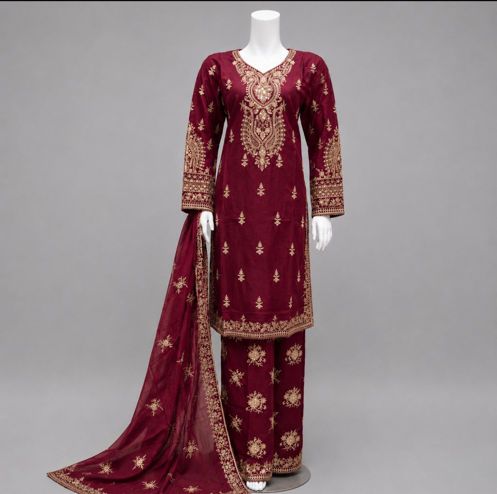 NOOR- 3 piece Embroidered Viscose Suit