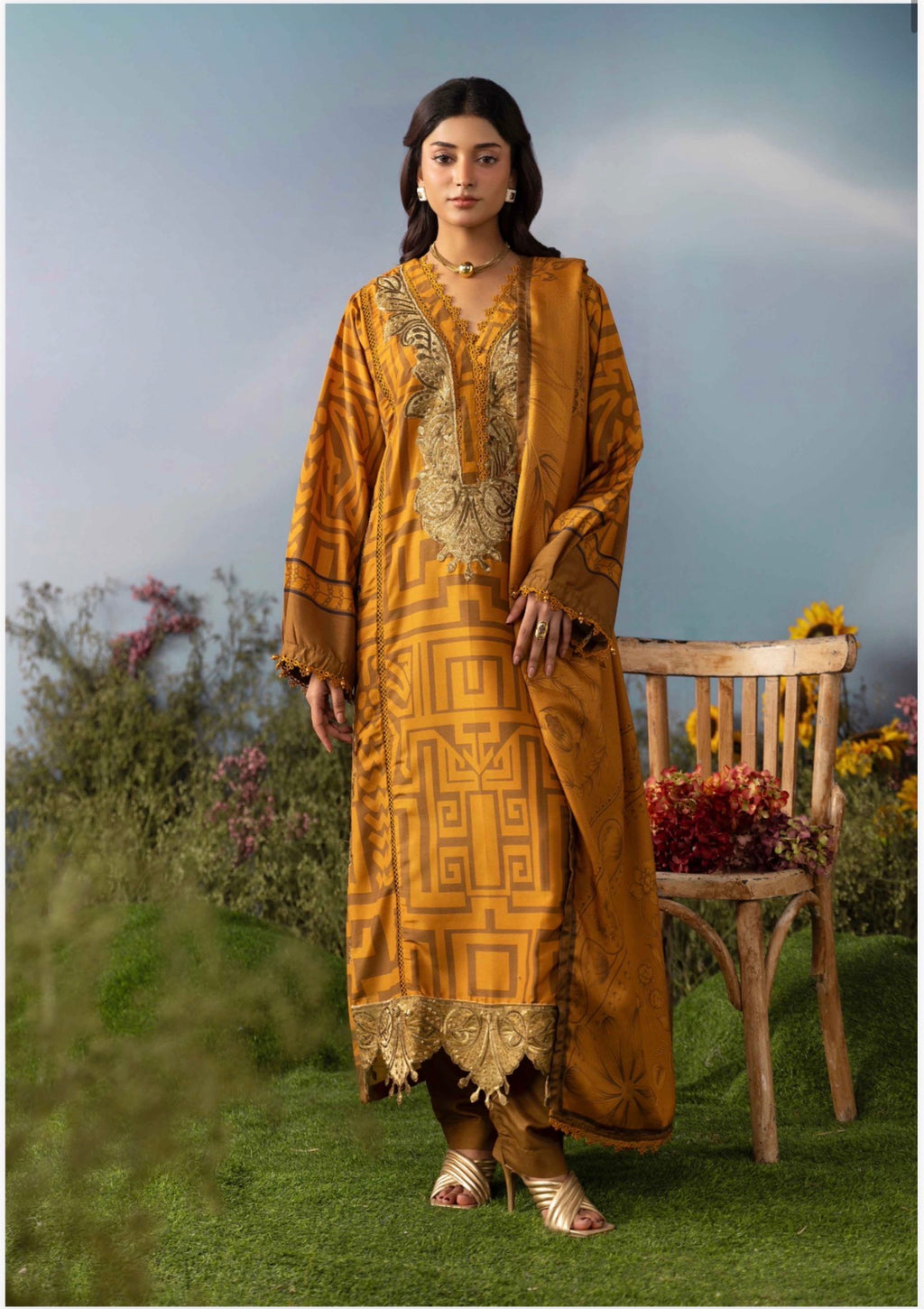M PRINTS by simrans-3 Piece Embroidered Suit