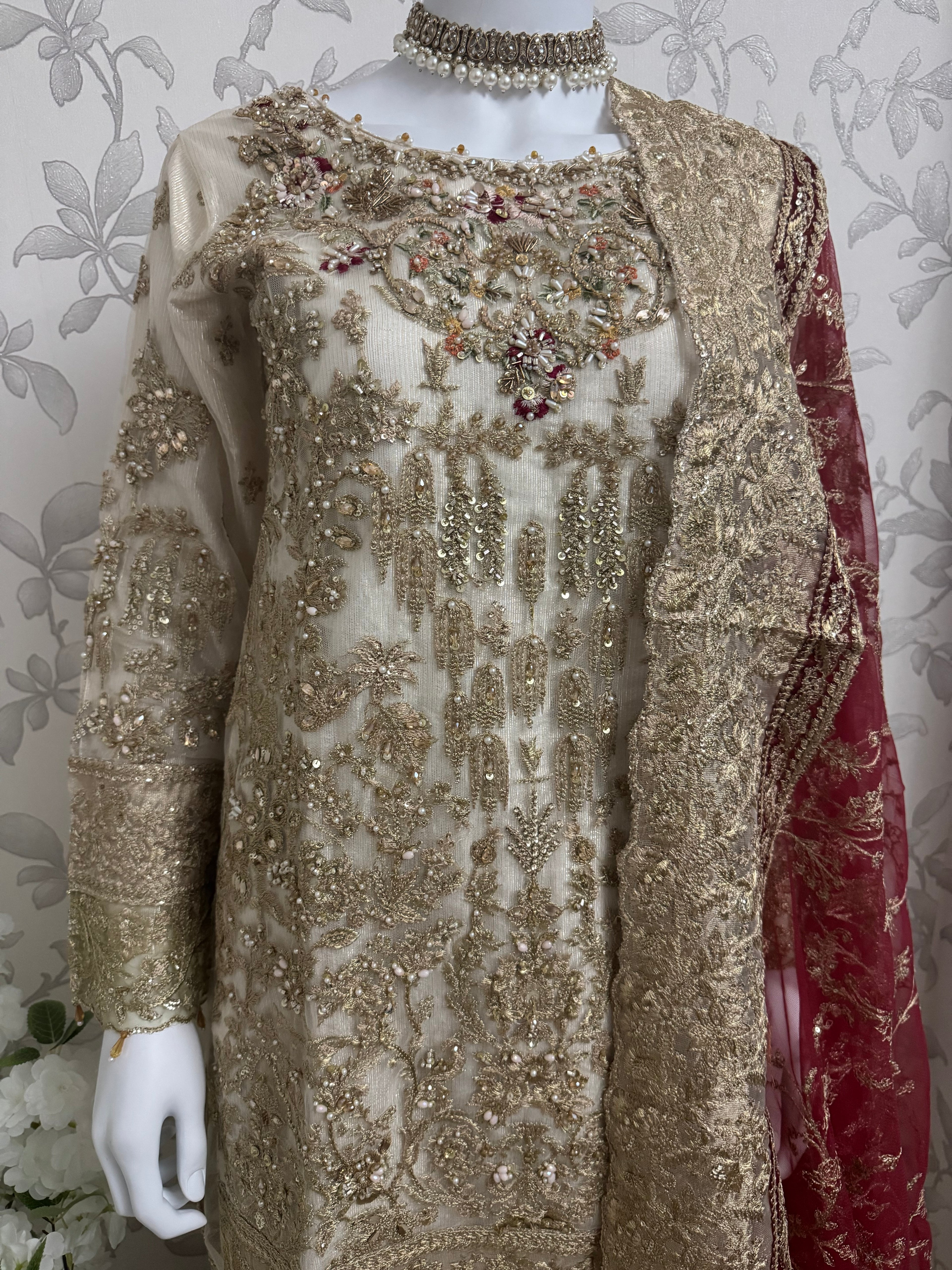 DULHAN - 3 pieces heavy Embroidered Net Pakistani wedding Gharara Suit