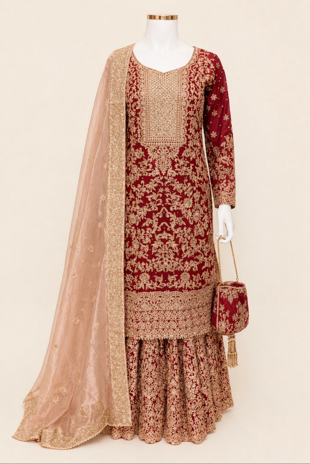 MAAYA - 3 piece Heavy Embroidered Chiffon Gharara suit