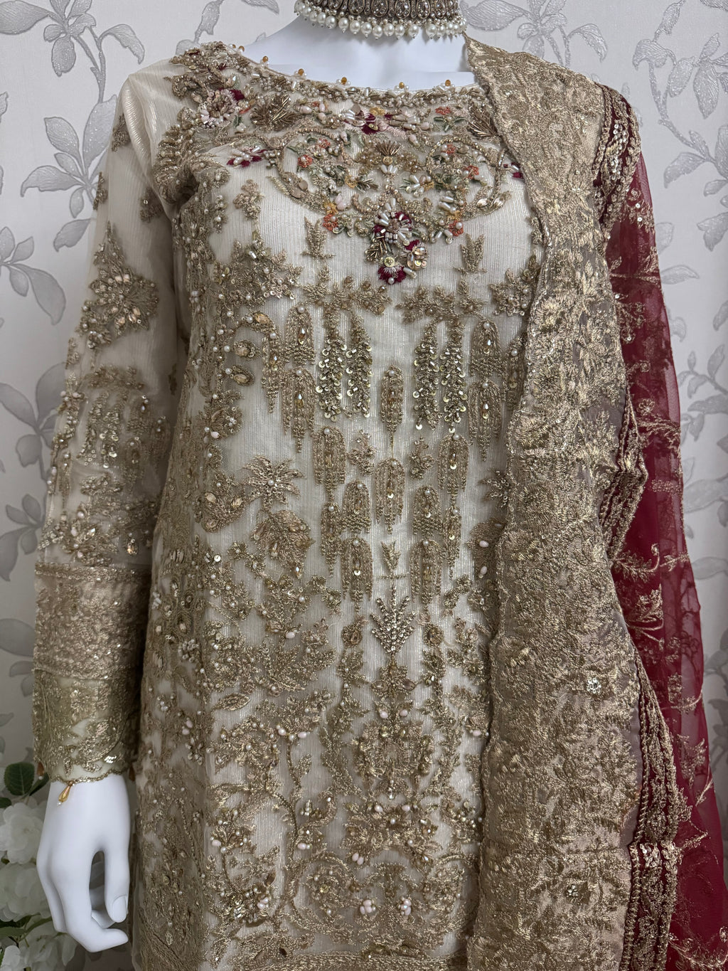 DULHAN - 3 pieces heavy Embroidered Net Pakistani wedding Gharara Suit