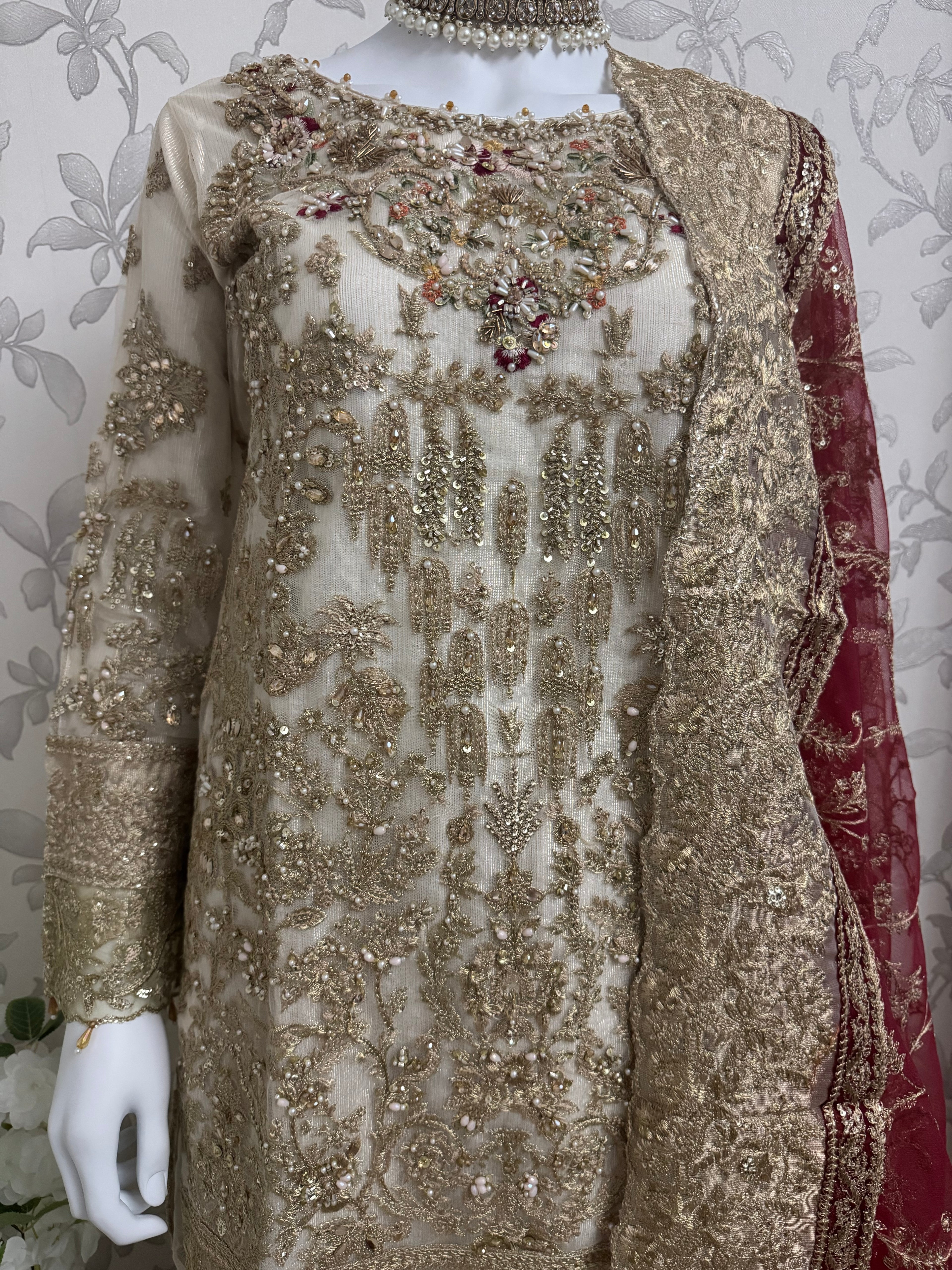 DULHAN - 3 pieces heavy Embroidered Net Pakistani wedding Gharara Suit