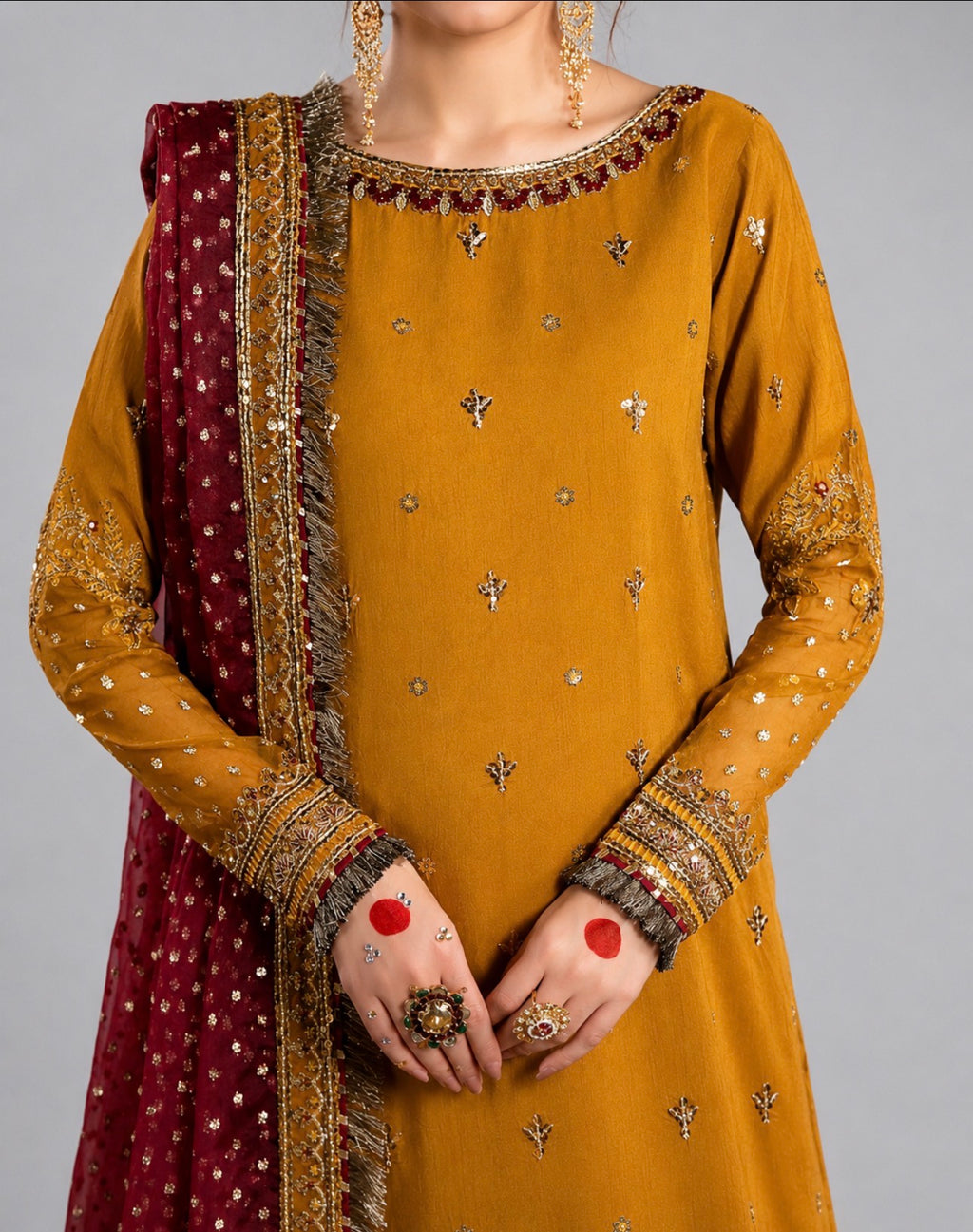 CHAAND RAAT- 3 piece Embroidered Raw Silk sharara Suit