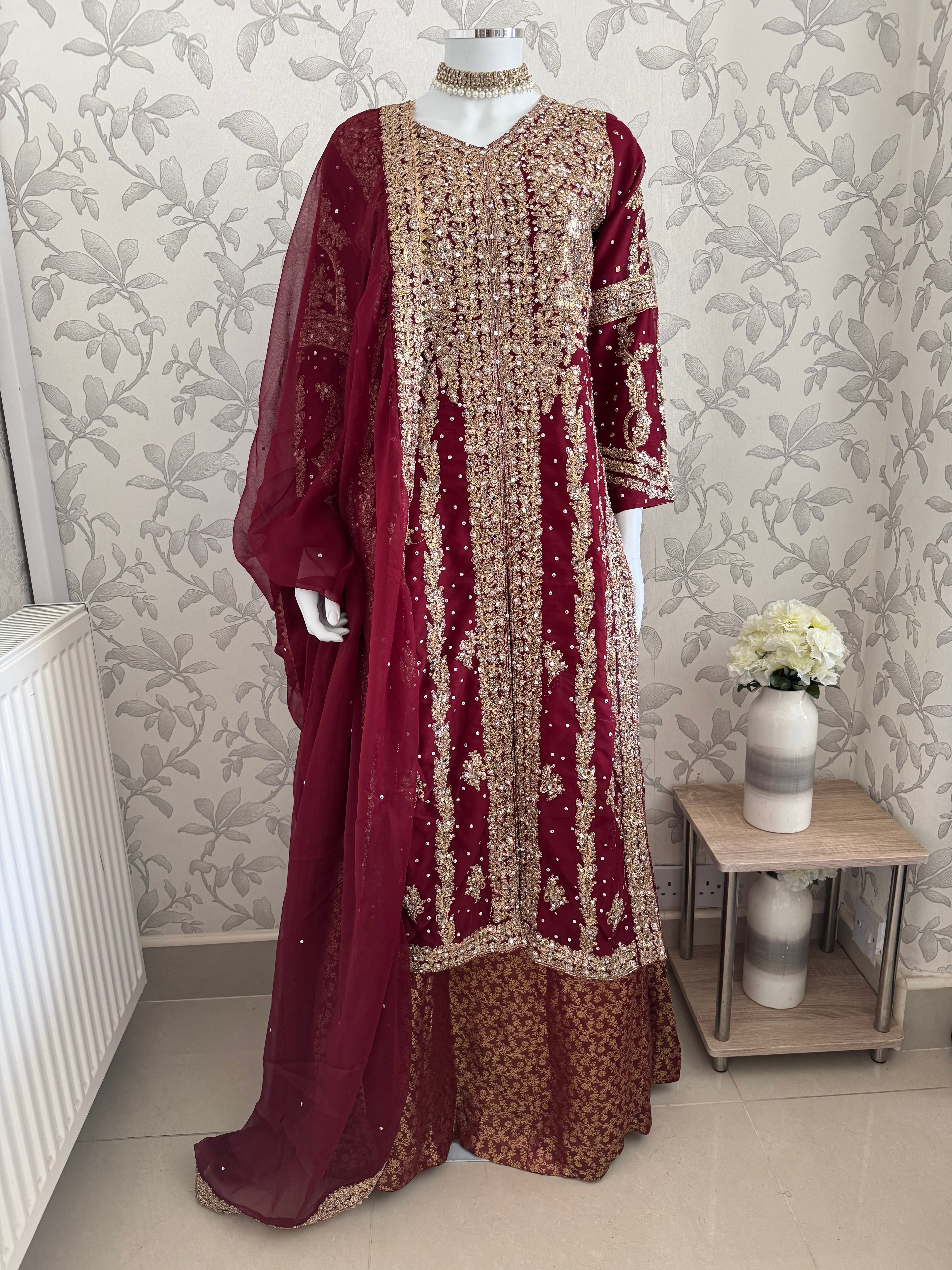 AFREEN - 3 piece embroidered Chiffon wedding Suit