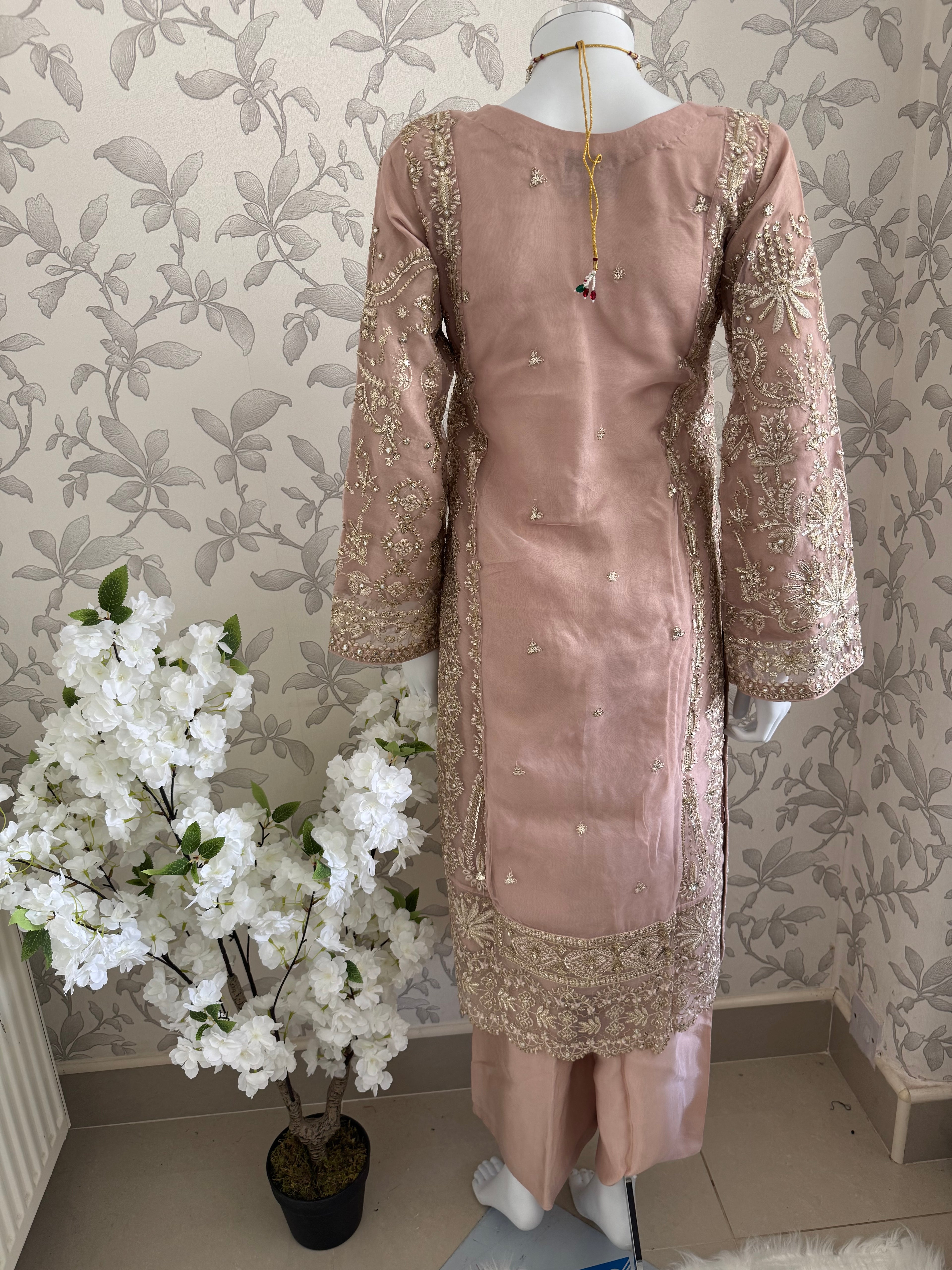AFROZ Blush Pink- 3 piece Embroidered soft Organza suit
